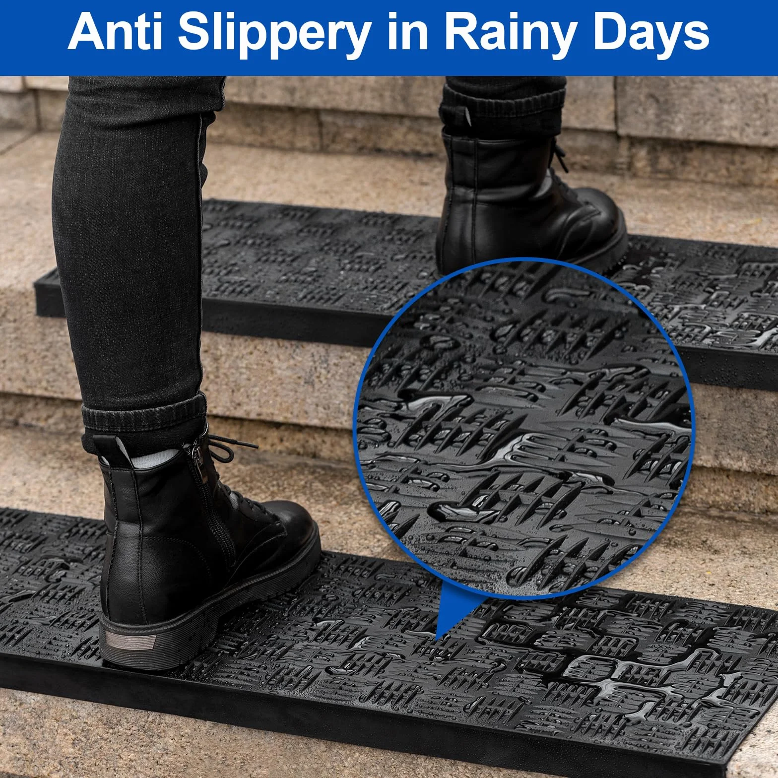 Spurtar Juego de 5 Cinta Caucho Sintético，65 x 25 cm Antideslizante Escaleras Alfombrillas de Goma para Escaleras, Antideslizantes para Interiores y Exteriores Moqueta Adhesiva con Doble Cara