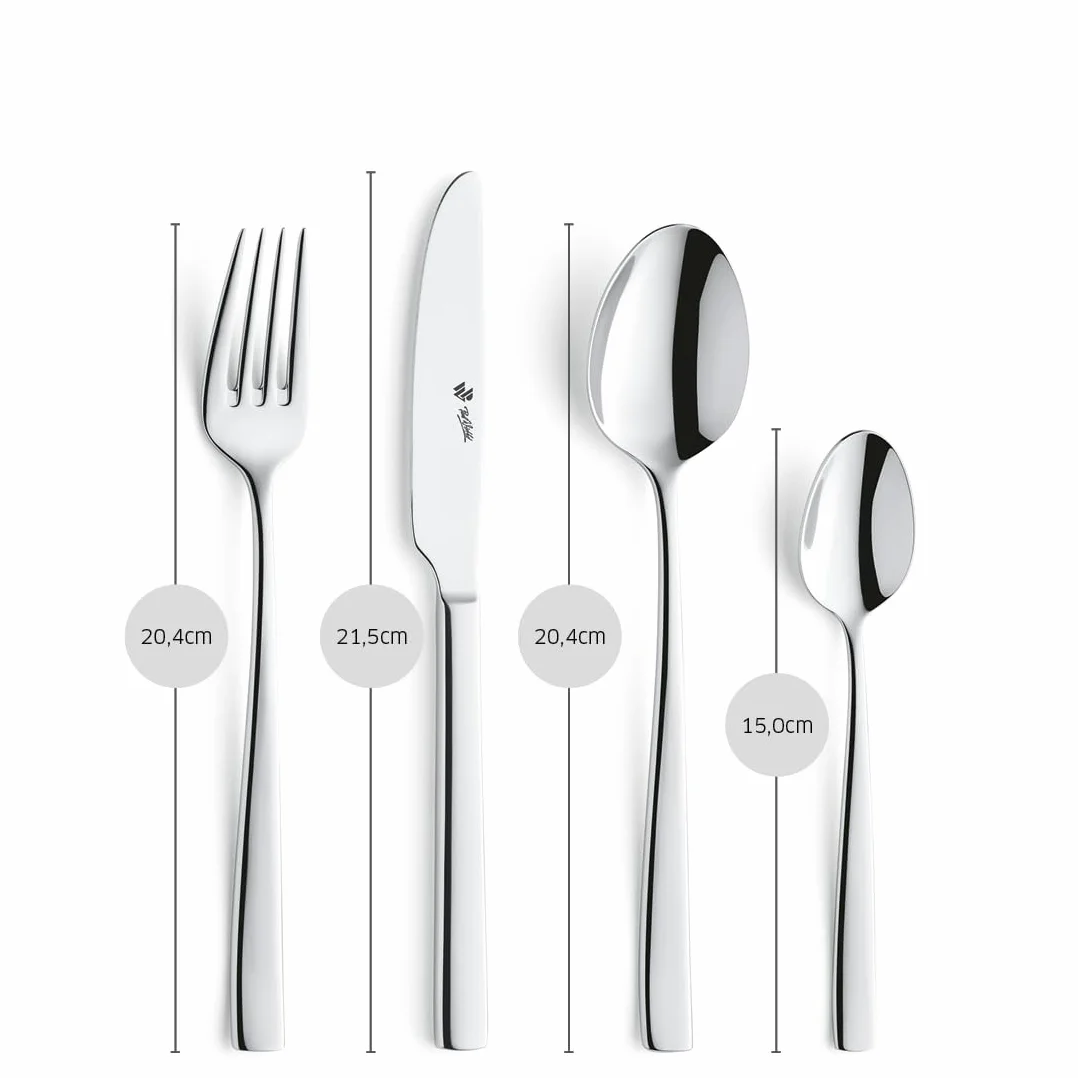 PW Paul Wirths Pure 90 - Cubertería para 6 personas, 24 piezas, acero inoxidable pulido, apto para lavavajillas, cubiertos con bandeja para cubiertos