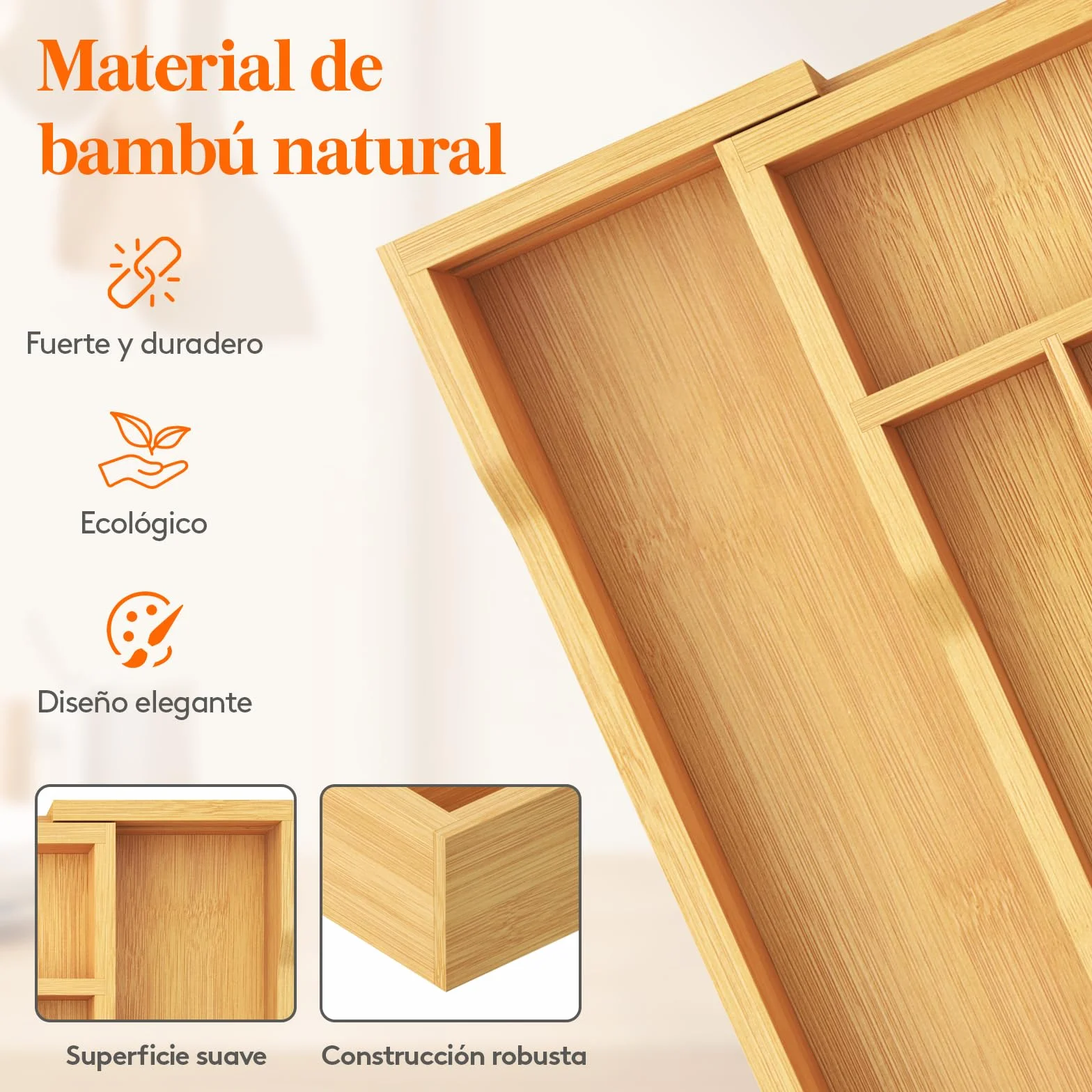 Lifewit Organizador Cubiertos de Bambú Extensible Cajón 24-40 cm Profundidad 33cm