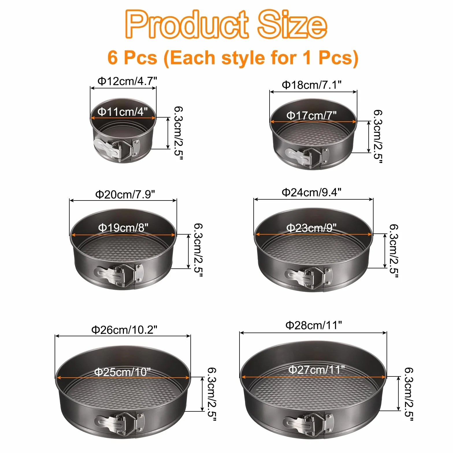 uxcell Molde desmontable antiadherente para tartas de 4/7/8/9/10/12 pulgadas con parte inferior extraíble, moldes redondos a prueba de fugas para hornear, pasteles de queso, pizza, galletas, color