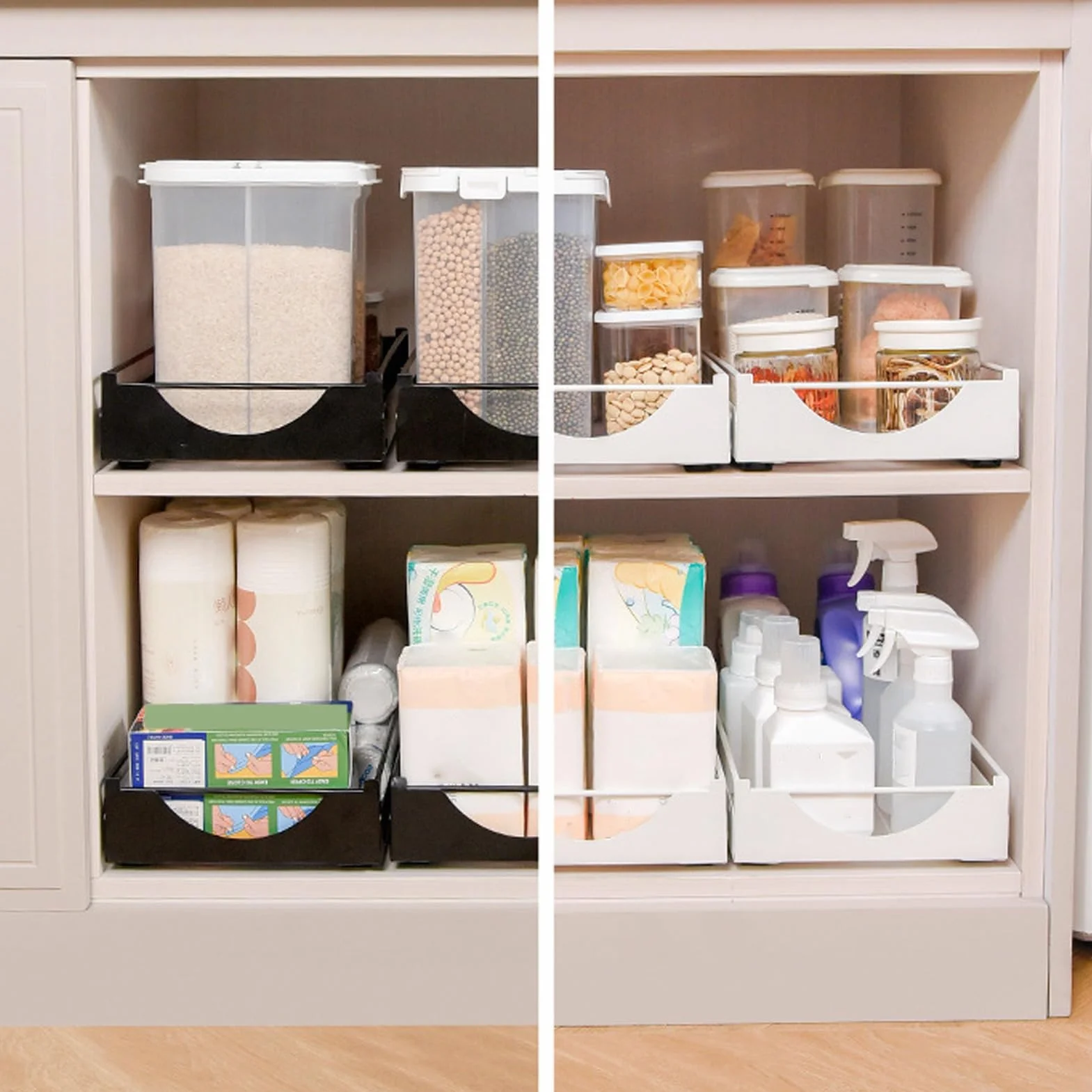 Organizador de Gabinete Extraíble, Estantes de Despensa Deslizables de 16 X 9 X 3,6 Pulgadas, Estante de Despensa con Cajón Deslizante para Cocina, (White)