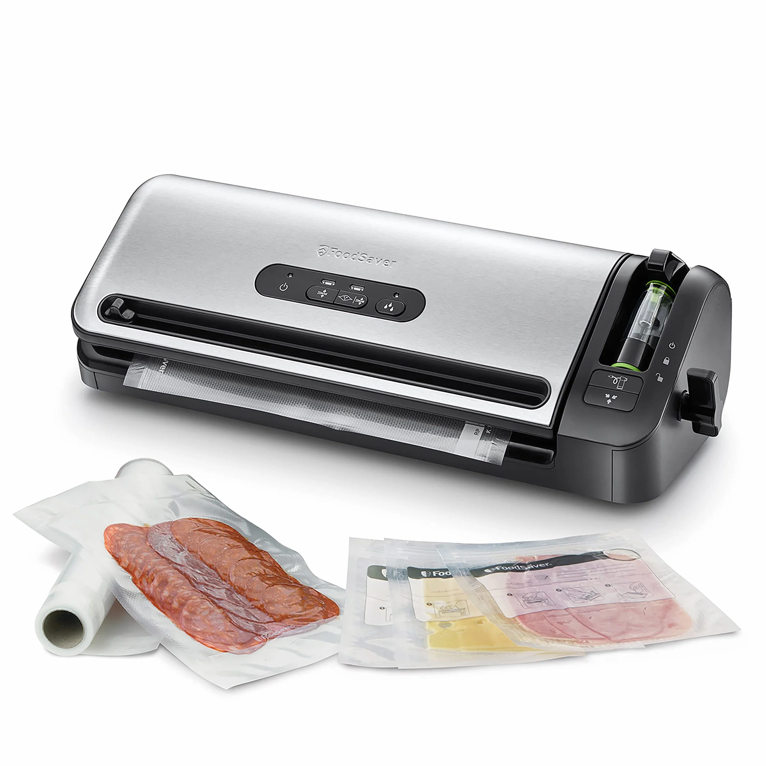 FoodSaver Envasadora al Vacío con un Cutter Incorporado, Funciones «solo sellado», «húmedo/seco» y «marinar», incluye Rollos/Bolsas [FFS017X]
