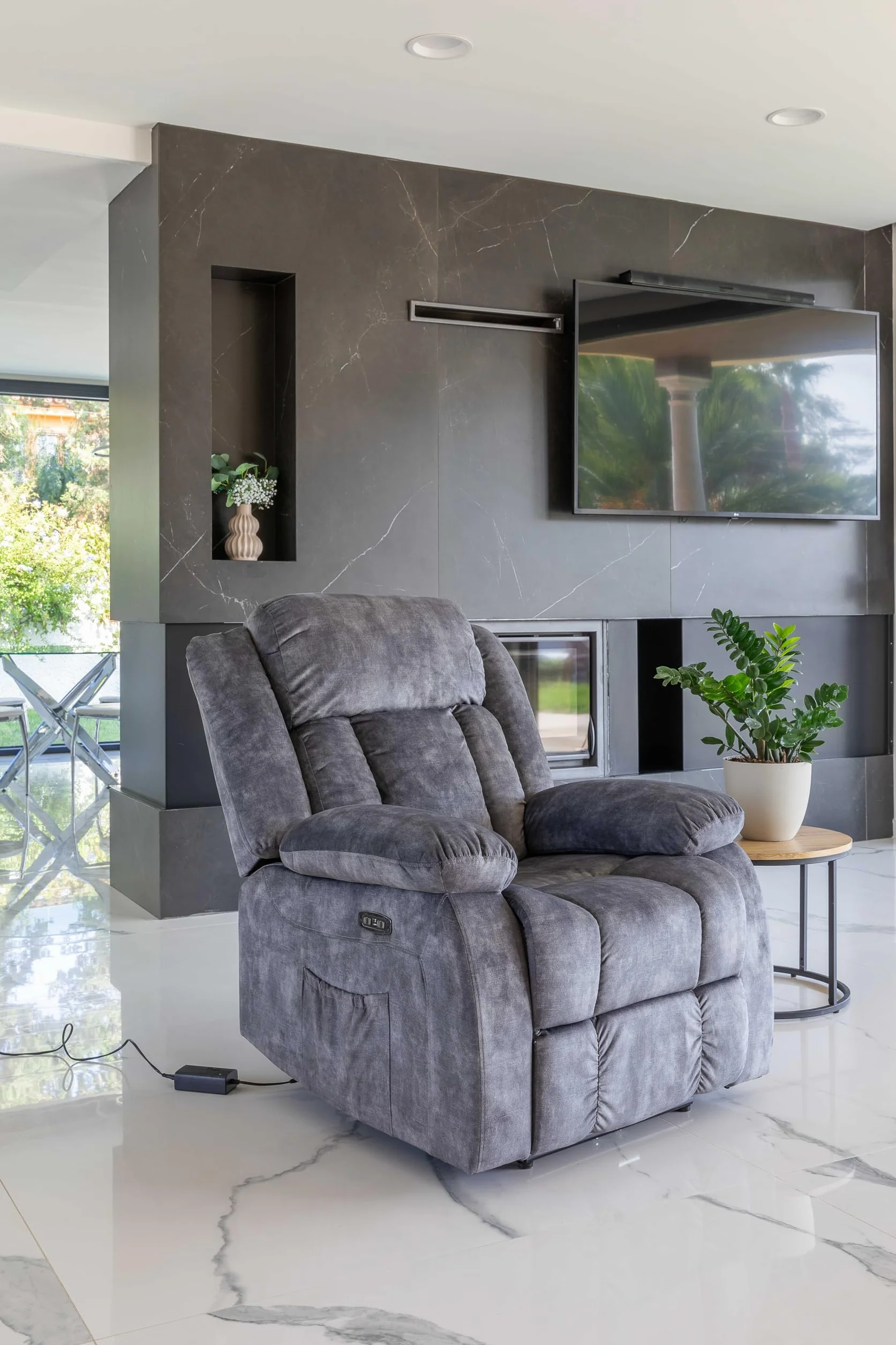 DUPI Sillón Relax Eléctrico INNOVA | Reclinable con Reposacabezas y Control Lateral | Carga USB | Tela Transpirable | Fácil Montaje | Gris Magia