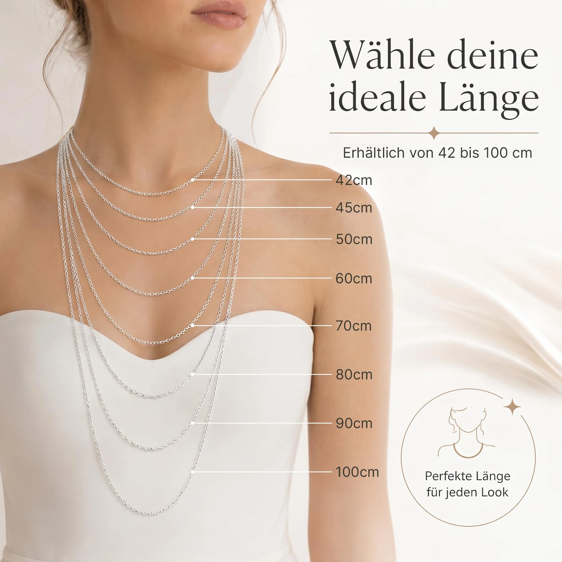 Collar para mujer con cadena de ancla ancha de 2,7 mm de ancho en plata de ley 925, cadena para collares, cadena de plata sin colgante, longitud 42 cm a 100 cm, 101032-0