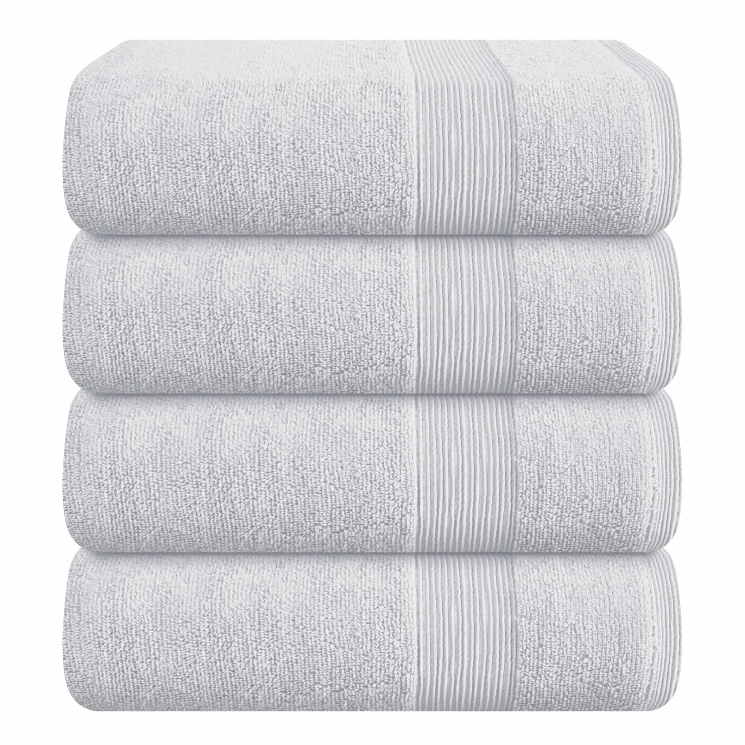 Elvana Home Juego de 4 toallas de baño de 27 x 54 pulgadas, 100% algodón hilado en anillo, ultra suave, altamente absorbente, lavable a máquina, toallas de baño de calidad de spa para baño, gris claro