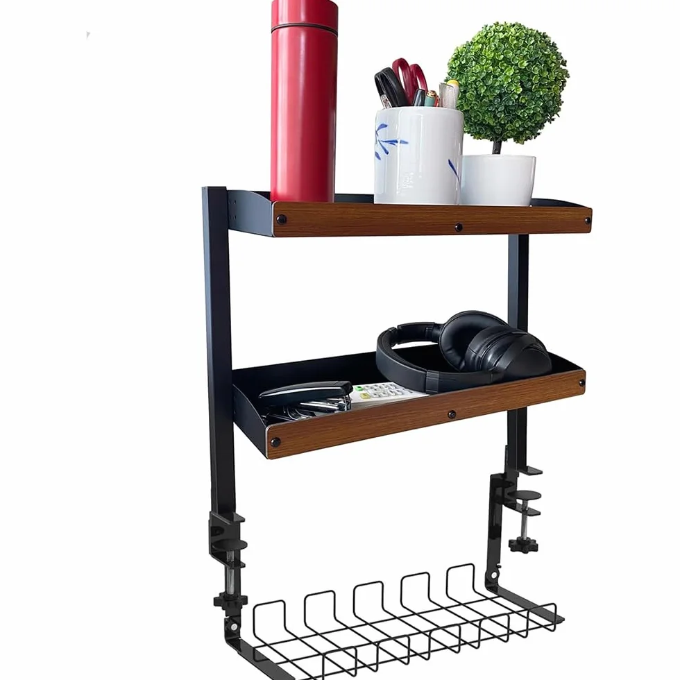 Organizador de Estante de Escritorio con Clip con Bandeja Organizadora de Cables Bajo el Escritorio, Organizador de Escritorio de 2 Niveles para Equipos de Juego, Material de Oficina