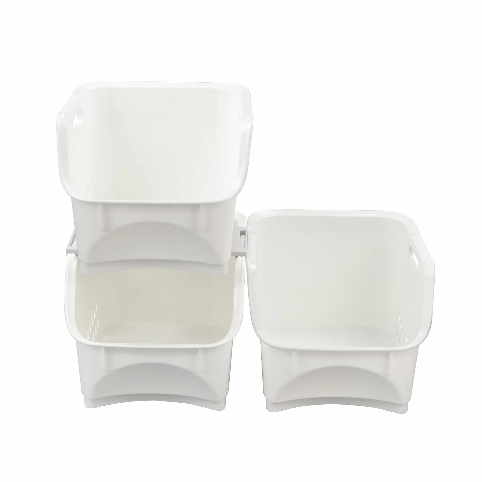 Cesta De Almacenamiento Apilable De Plástico, 3 Paquetes, Blanco