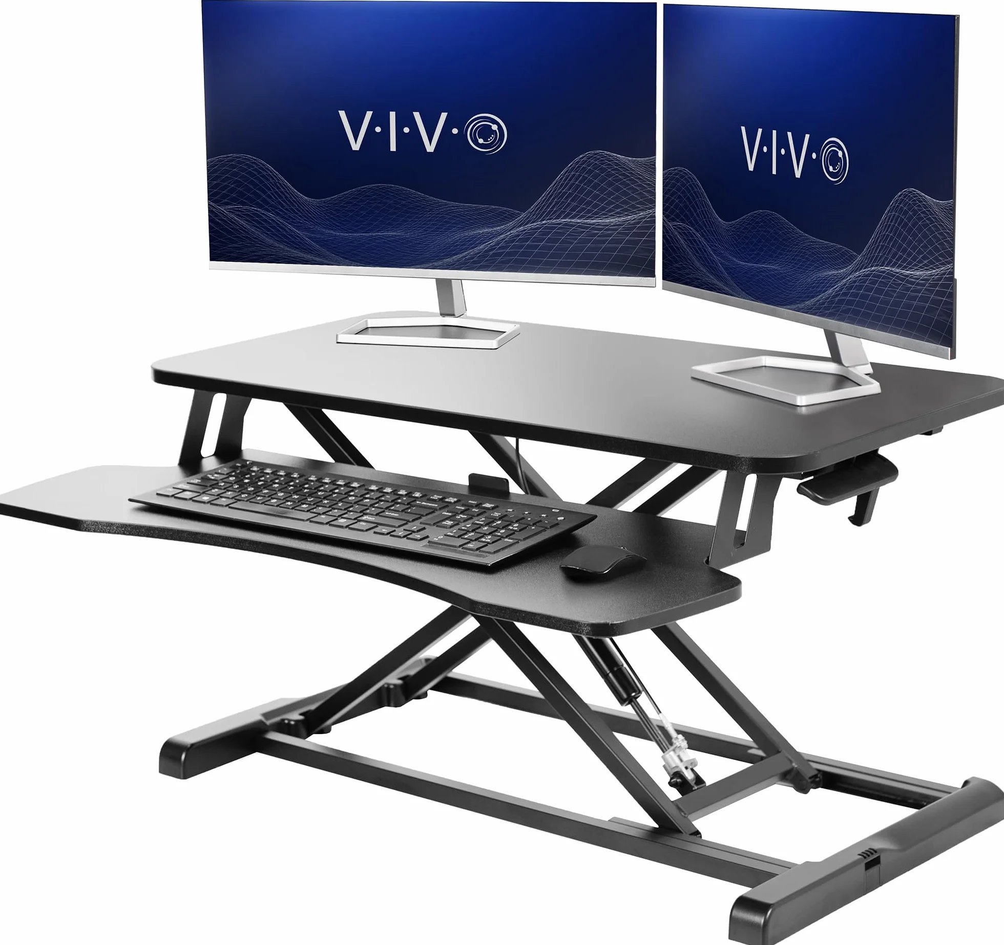VIVO Convertidor de Escritorio de 80 centímetros, Serie K, Elevador de Altura Ajustable para Sentarse a pie, Monitor Dual y estación de Trabajo para Laptop con Bandeja Ancha para Teclado, Negro