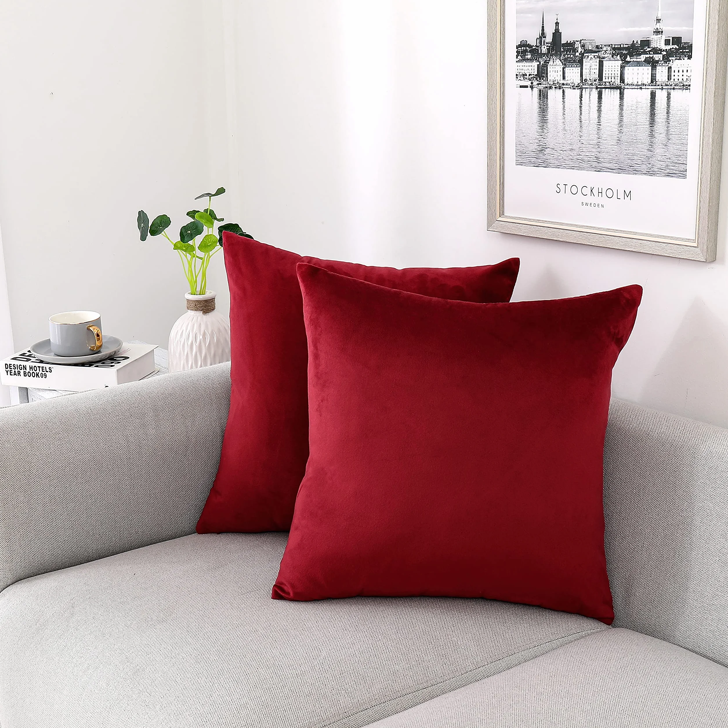 NiNi ALL Juego de 2 fundas de cojín decorativas de terciopelo de 28 x 28 pulgadas, fundas de cojín suaves para sofá, dormitorio, sala de estar al aire libre