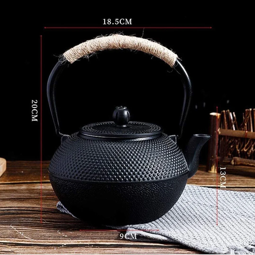 Tetera Juego de colador de infusor de Tetera de Hierro Fundido para Tetera, Color Negro con Filtro de Acero Inoxidable, 1,2 l Tetera Hierro Fundido