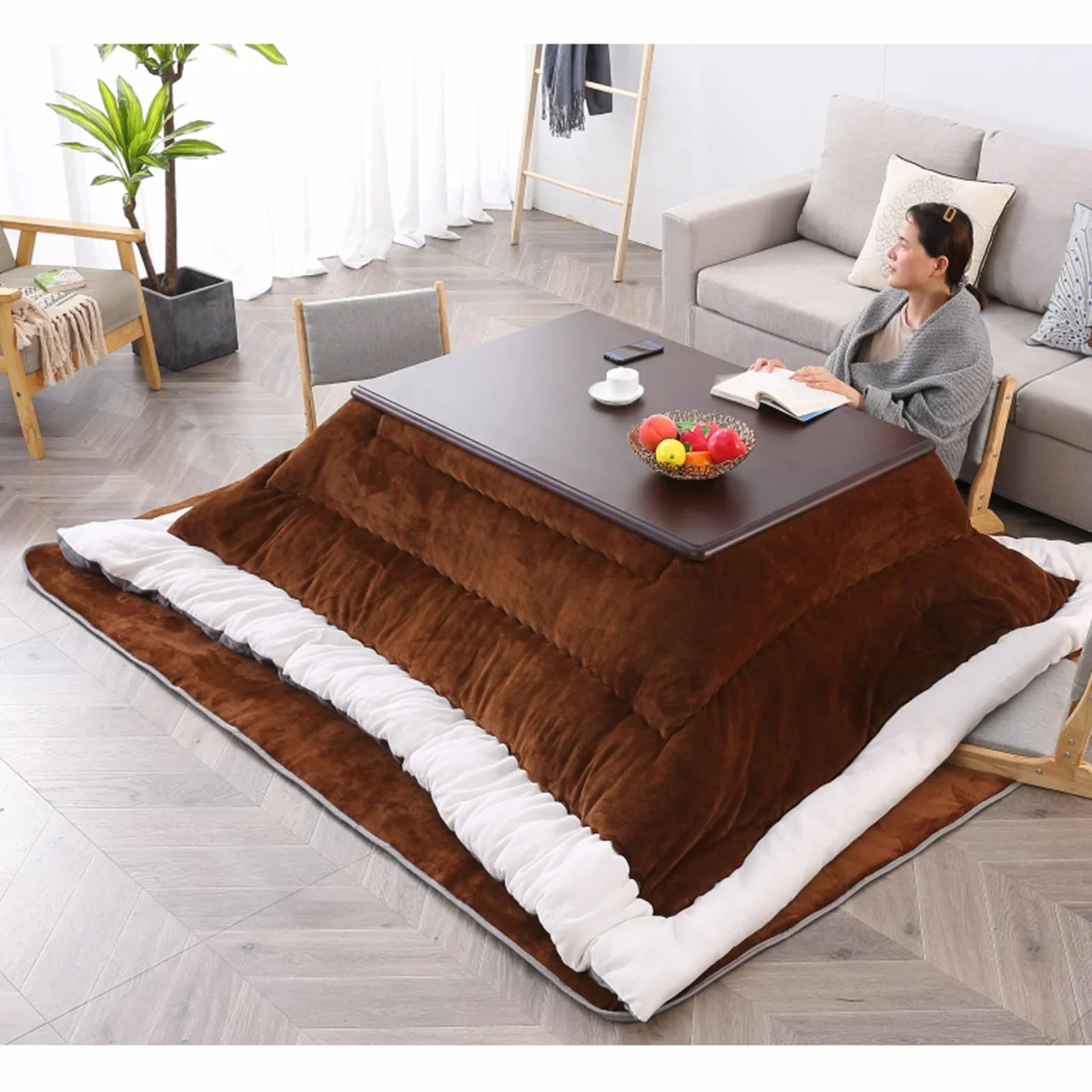 Kotatsu Mesa Calefactora de Centro Tatami de Invierno - Mesa Baja de Juego para Sala de Estar Con Edredón, Alfombra y Calentador