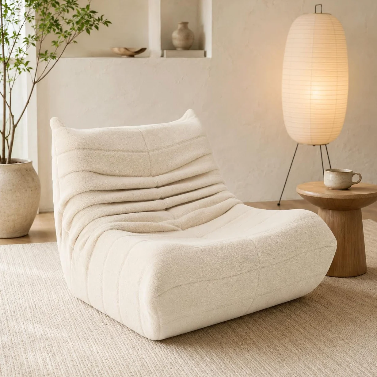Puff Bean Bag Chair con Relleno Puf para Dormitorio y Salón Cómodo Uso en el Salón, Oficina o Café (Beige)