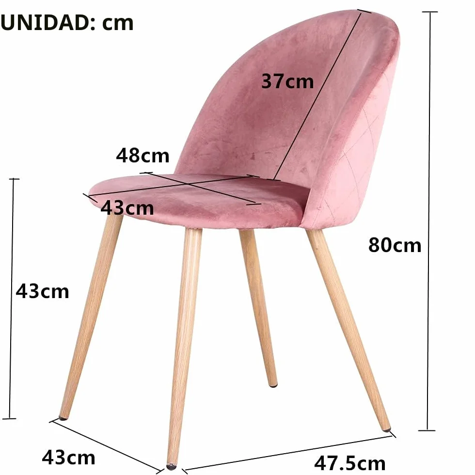 Juego de 4 Sillas de Comedor Tapizadas de Terciopelo con Patas de Metal Ajustables (Verde+Rosa)