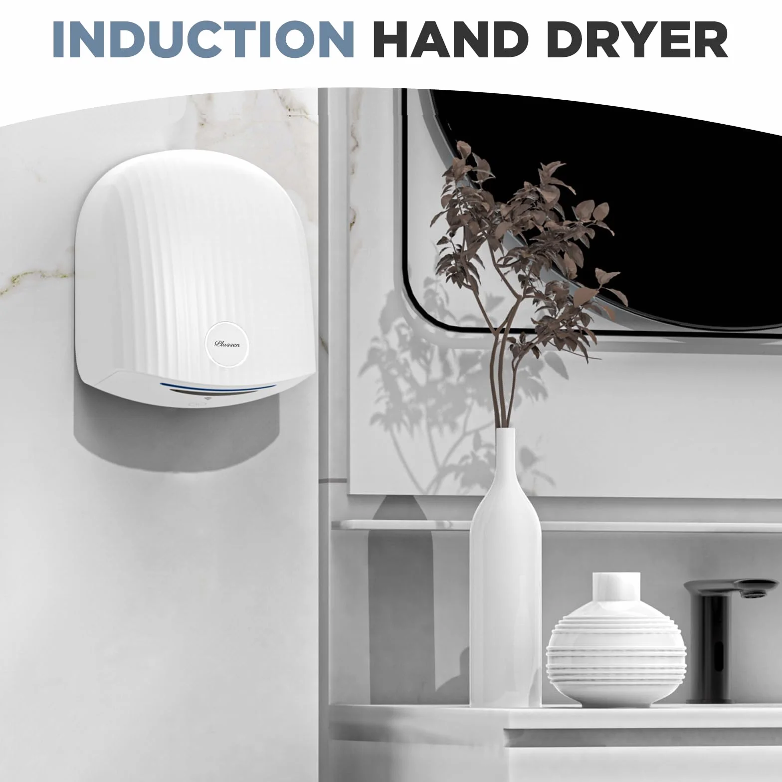 Secador de Manos 10 Segundos Secado Ahorro de energía Comercial secador de Manos eléctrico automático para Cocina baño Inodoro 1050w (1020-blanco)