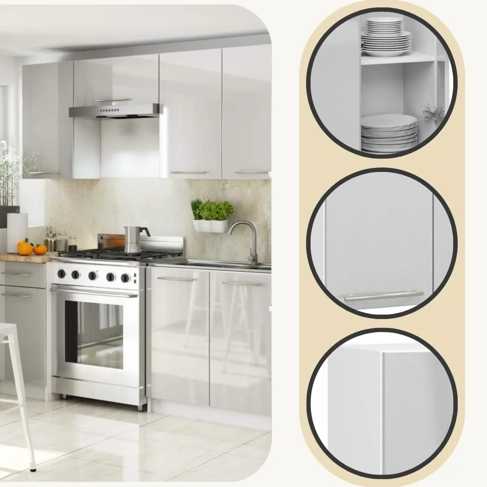 AKORD - Armario de cocina colgante Oliwia W60 | Mueble con 2 puertas y 2 estantes | Armario de almacenamiento | 60x30x72 cm | Blanco | Metallic Brillante