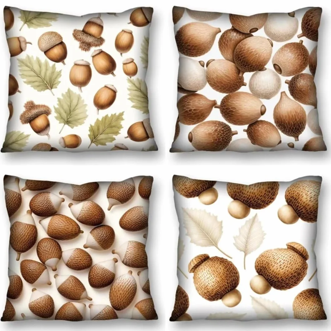 Juego de 4 Fundas de Cojines 70x70 cm Cojines Bellota Hojas Funda Cojin Cuadrados de Lino Fundas Cojines Sofá Cojines Decorativos para Salón Sofá Dormitorio Coche Jardín Silla Decoración del Hogar