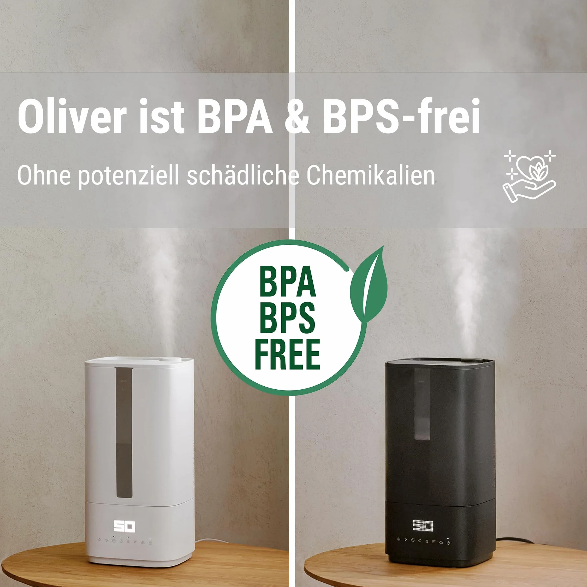 Stadler Form humidificador Oliver, espacios de hasta 60 m², silencioso, pequeño, potente, humidificador para habitaciones, 6 modos, modo automático, los LED se pueden apagar, niebla libre de bacterias | Humidificador potente de 6 niveles, modo automático,