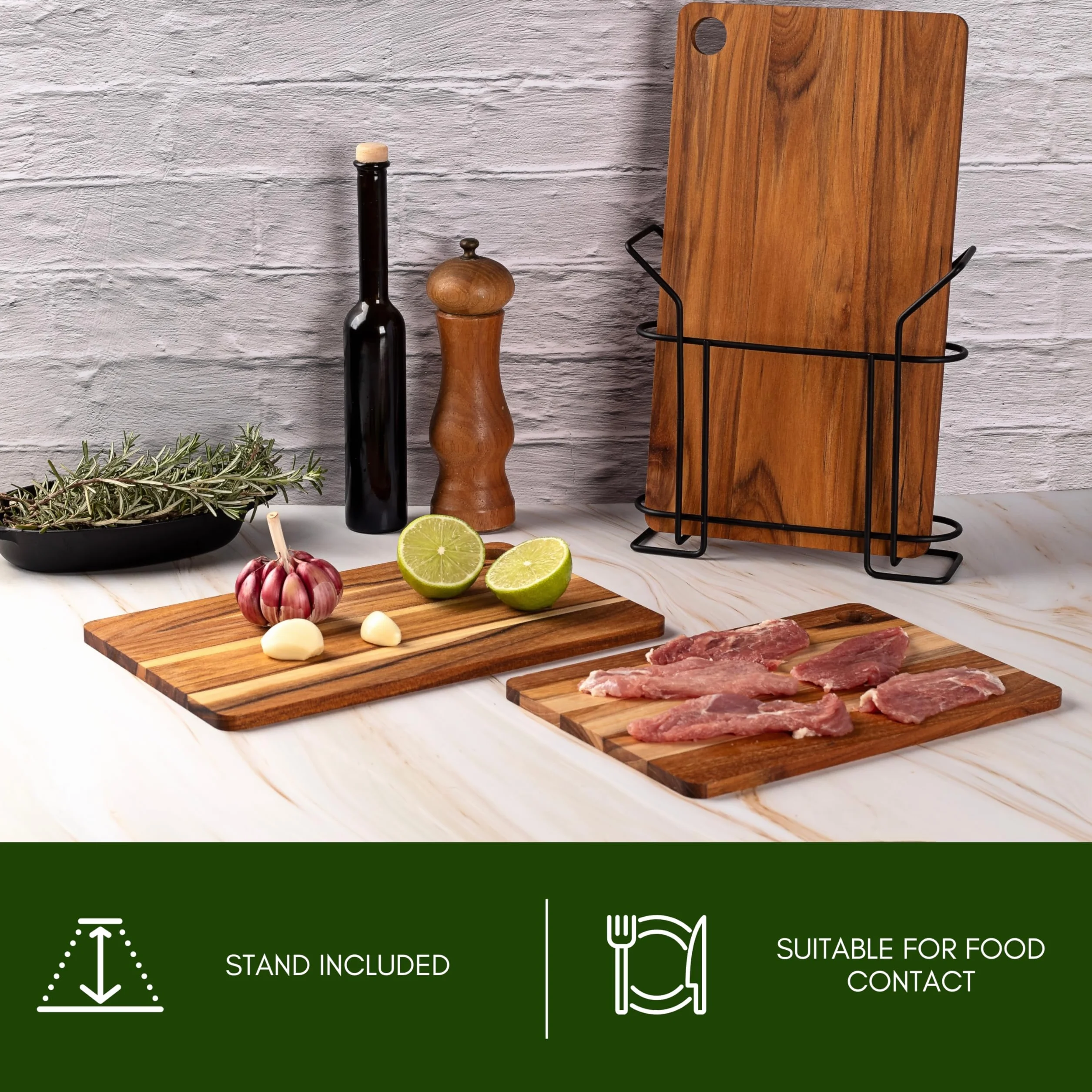 Erreke Set de 3 Tablas Reversibles de Madera de Teca para Cortar Cocina