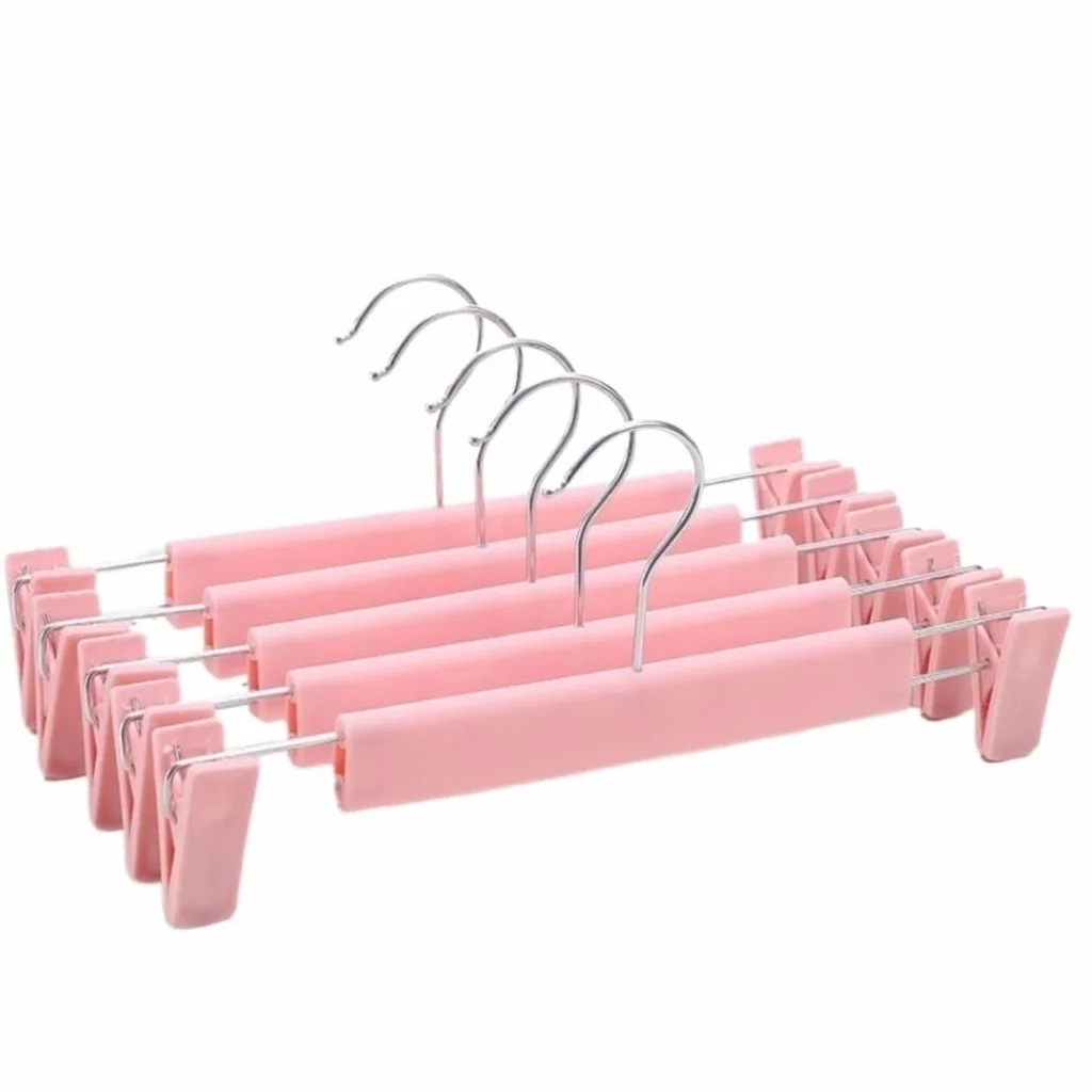 Perchas Camisas Perchas De Plástico Resistentes con Clip Ajustable, Perchas para Pantalones Cortos, Antideslizantes, para Colgar Pantalones, Calcetines, Abrigos Hombros para Perchas(Pink,10pcs)