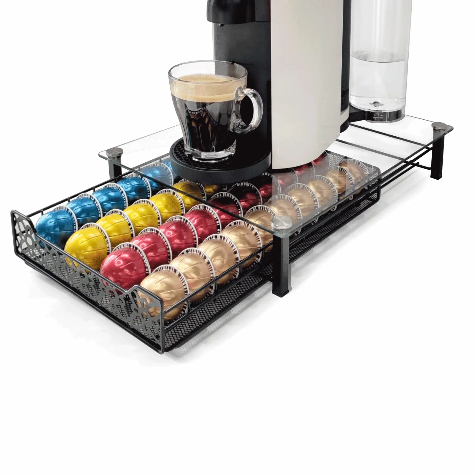 RECAPS Organizador de cocina para cápsulas de café, soporte de almacenamiento, cajón Compatible con tiendas de vidrio templado Vertuoline, 40 cápsulas de café