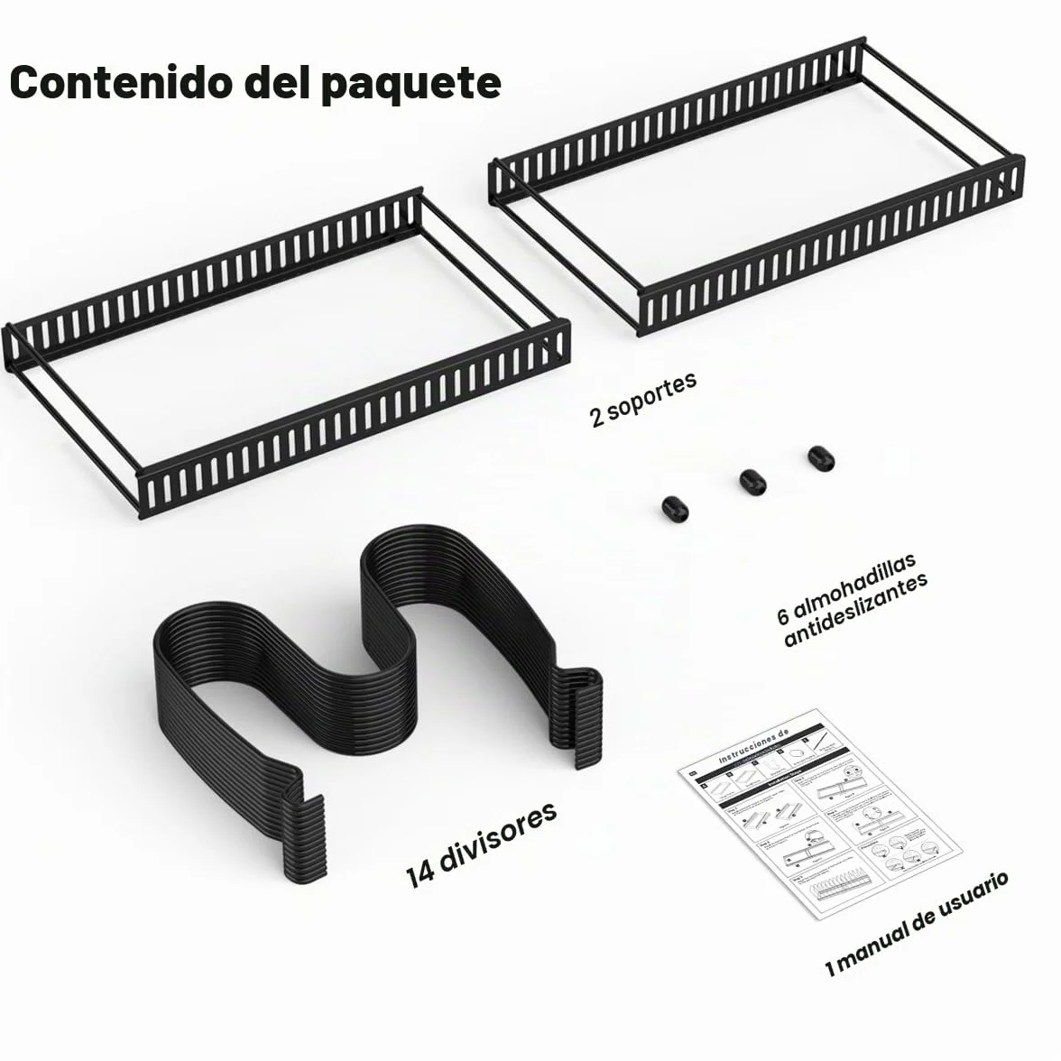 Organizador de Ollas y Sartenes Extensible con 14 Compartimentos Ajustable Soporte Tapas Negro