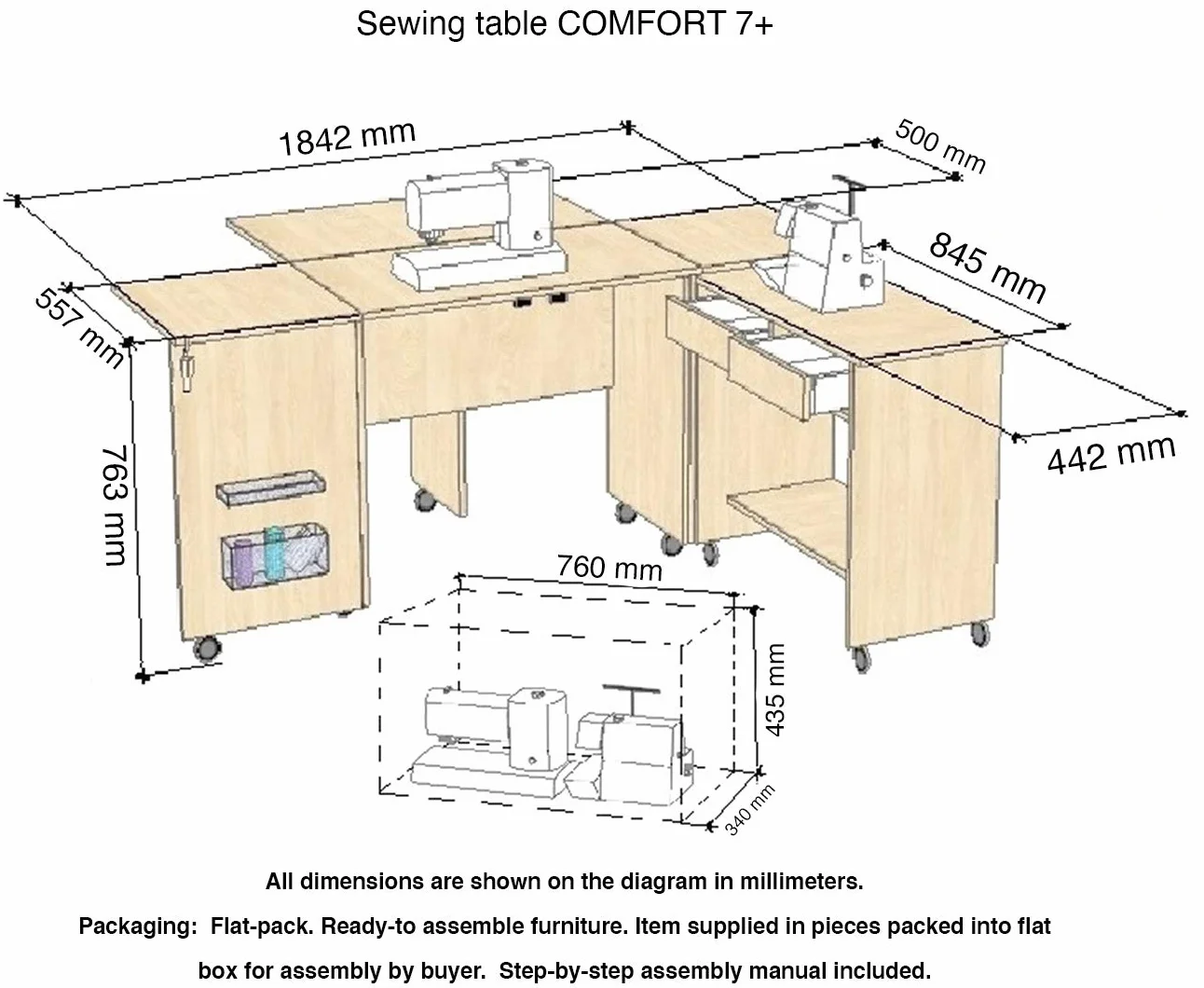 Comfort 7+ | Muebles para máquinas de coser y overlock | (Lakeland Acacia Light)