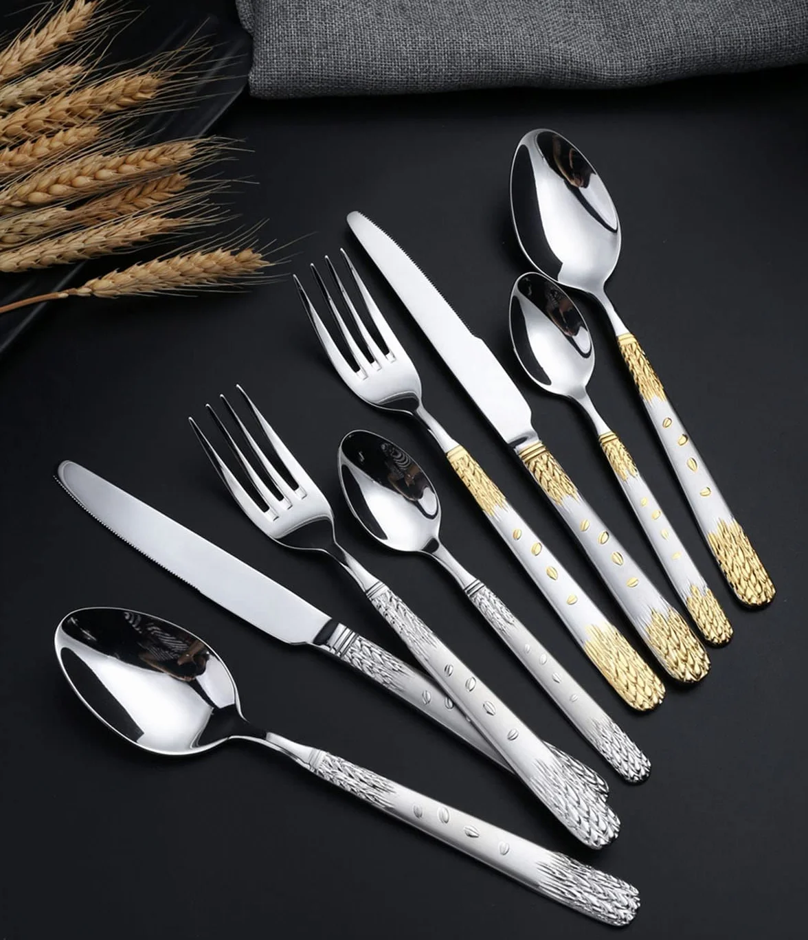 Cubiertos Plateados Y Dorados para 12 Personas, Juego De Cuchara, Tenedor Y Cuchillo De 60 Piezas, Juego De Cena Elegant Life, Cubiertos Aptos para Lavavajillas. (Servicio De Banquete para 4)