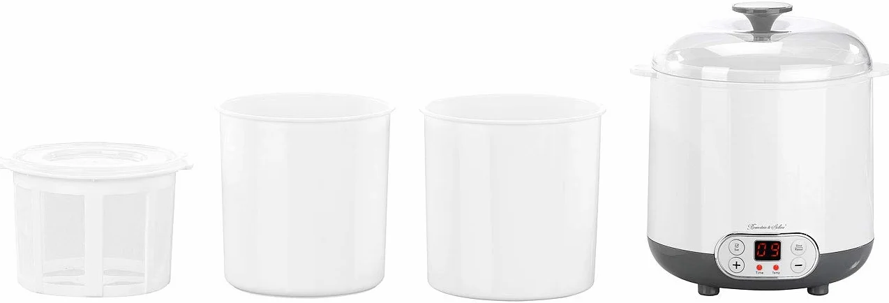Rosenstein & Söhne Yogurteras - Máquina de: Yogurtera para yogur griego, yogur natural, etc., Tiempo y temperatura ajustables, 2 recipientes con un volumen de 1,5 y 1,35 litros (Fabricante yogurt)