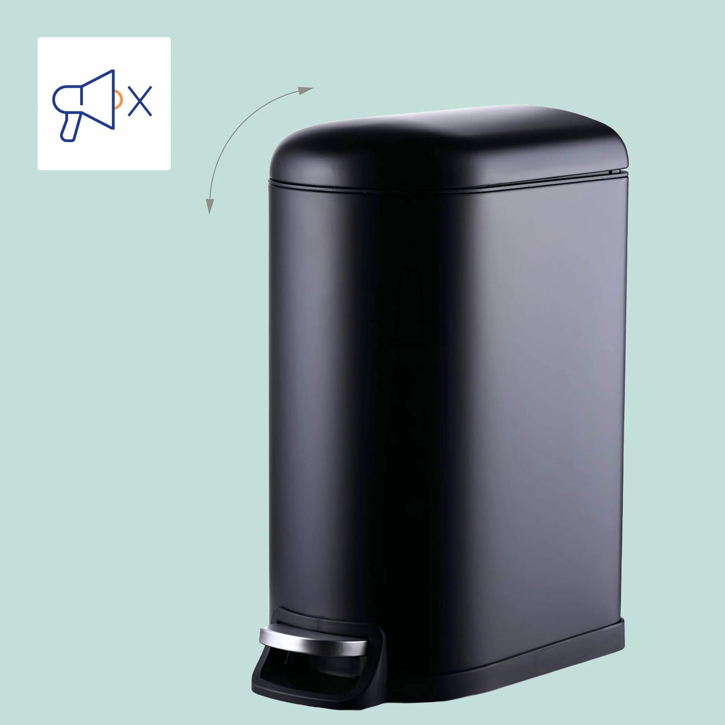 Relaxdays Cubo de Basura 10L Cierre Suave Interior Extraíble Tapa Negro 39x18.5x31.5 cm