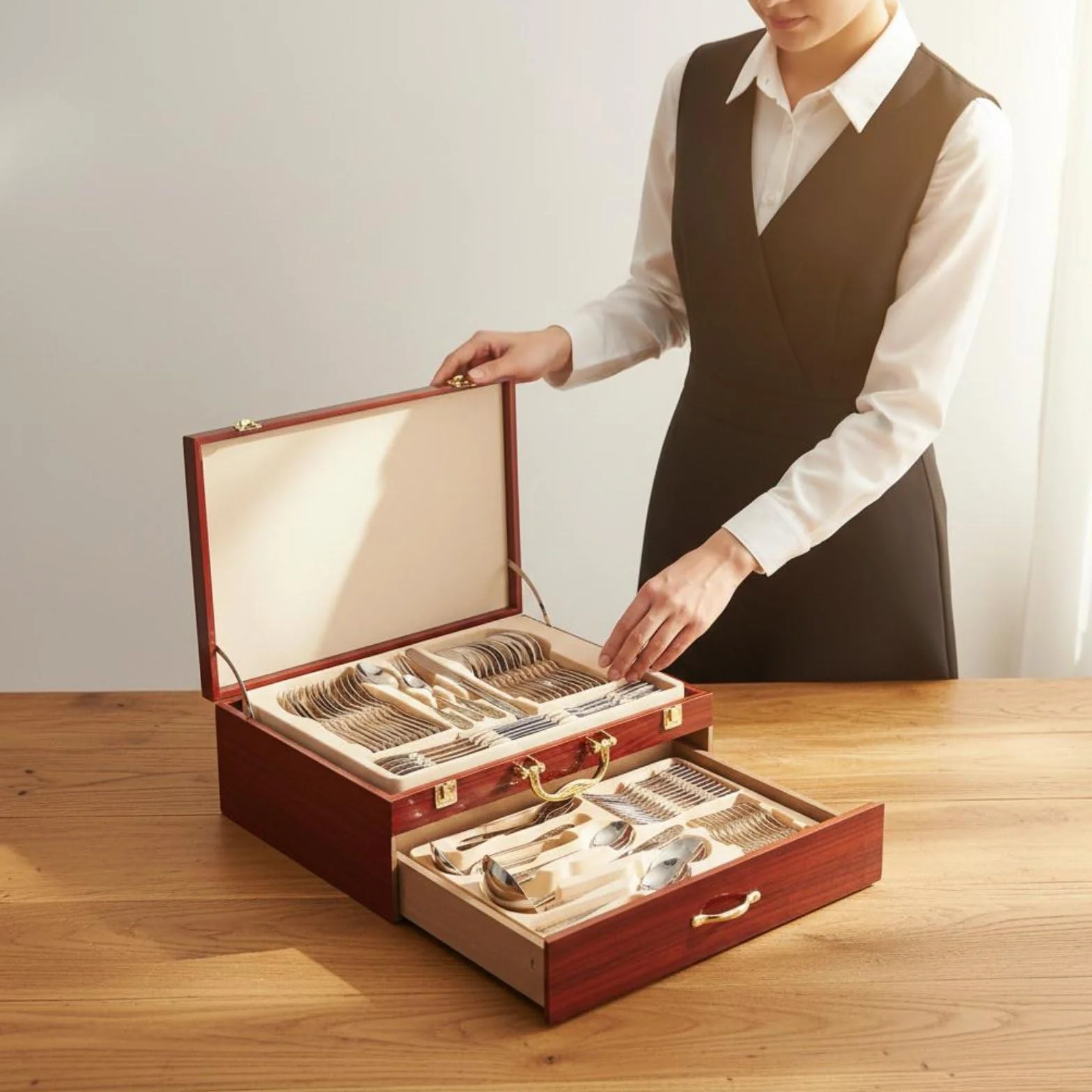 72 Piezas Cubiertos de Acero Inoxidable Juego de Cubiertos Tenedores Cucharas Cuchillos Lustre Pulido con Caja para Guardar Adecuado para Uso Doméstico Servicio Profesional Celebraciones
