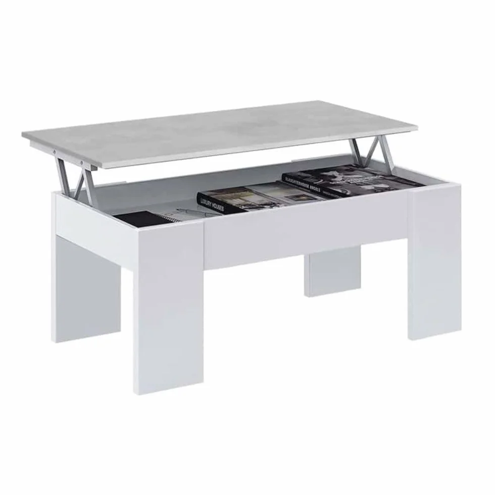 Mobelcenter, Conjunto Salón Cemento, Incluye Mueble y Mesa de Salón, Mesa de Centro y 4 Sillas, Acabado Color Blanco Artik y Cemento (P0018)