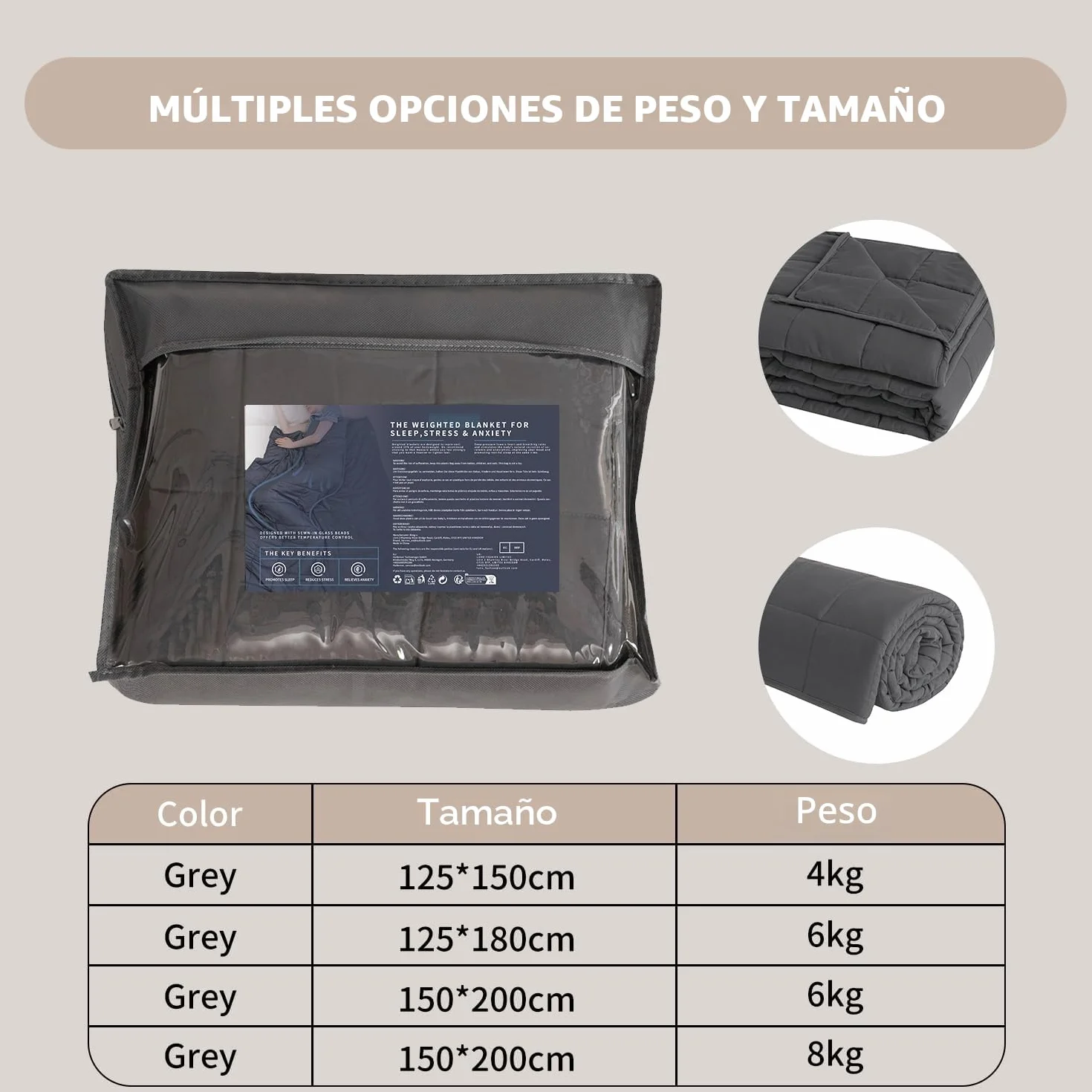 Good Nite Manta Ponderada Manta con Peso para Adultos para aliviar el estrés Manta Pesada para sentidos tranquilos (Gris, 8 kg, 150 x 200 cm)
