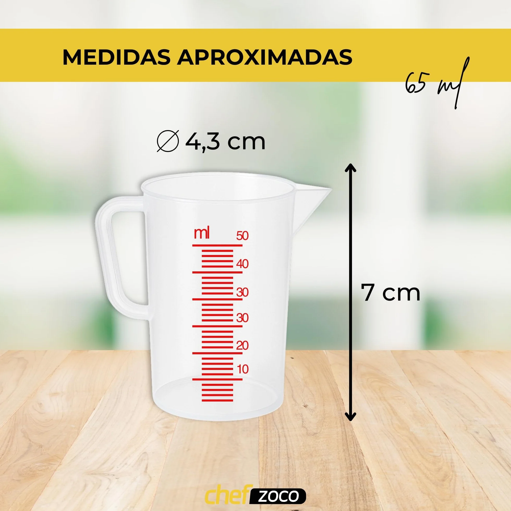 CHEFZOCO Jarra Medidora 65 ml Plástico Transparente para Microondas
