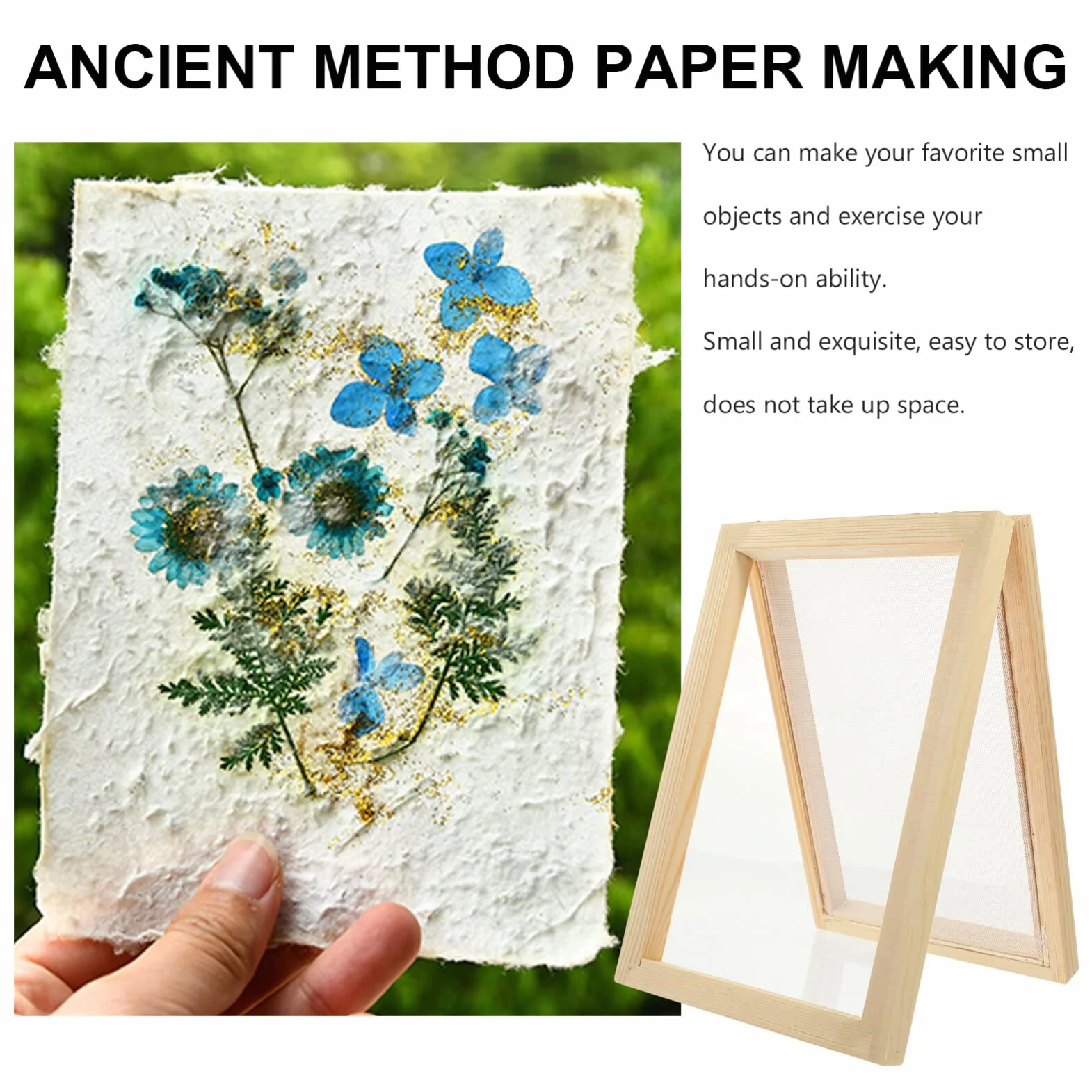 DEARMAMY Marco de Madera para Fabricación de Papel Reciclado 7.08x4.92 Pulgadas Kit de Manualidades con Malla Resistente
