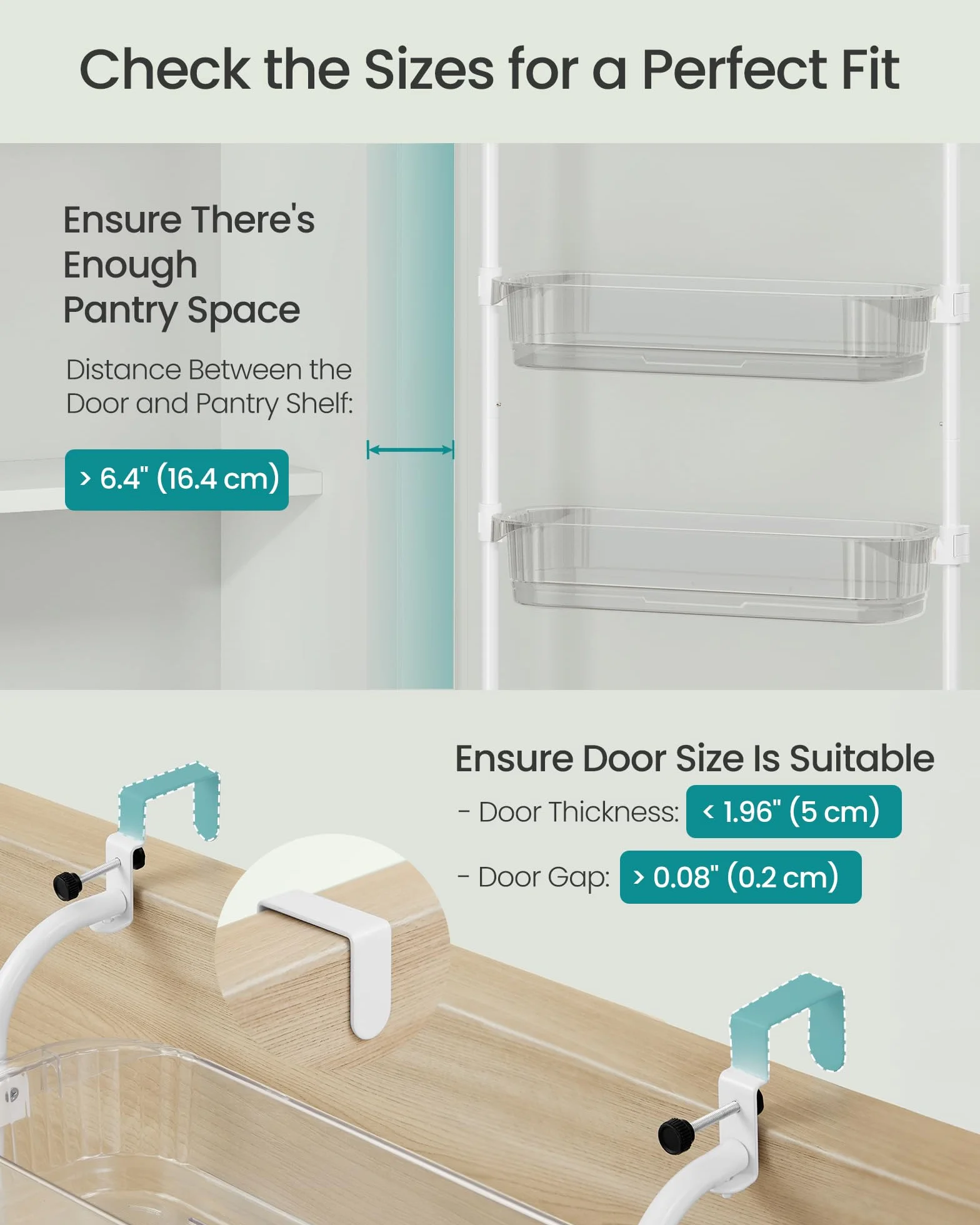 SONGMICS UKCS046WG01 - Organizador de despensa de cocina de 6 niveles con cestas altas ajustables, estante colgante para especias, para dormitorio, baño, lavandería, transparente