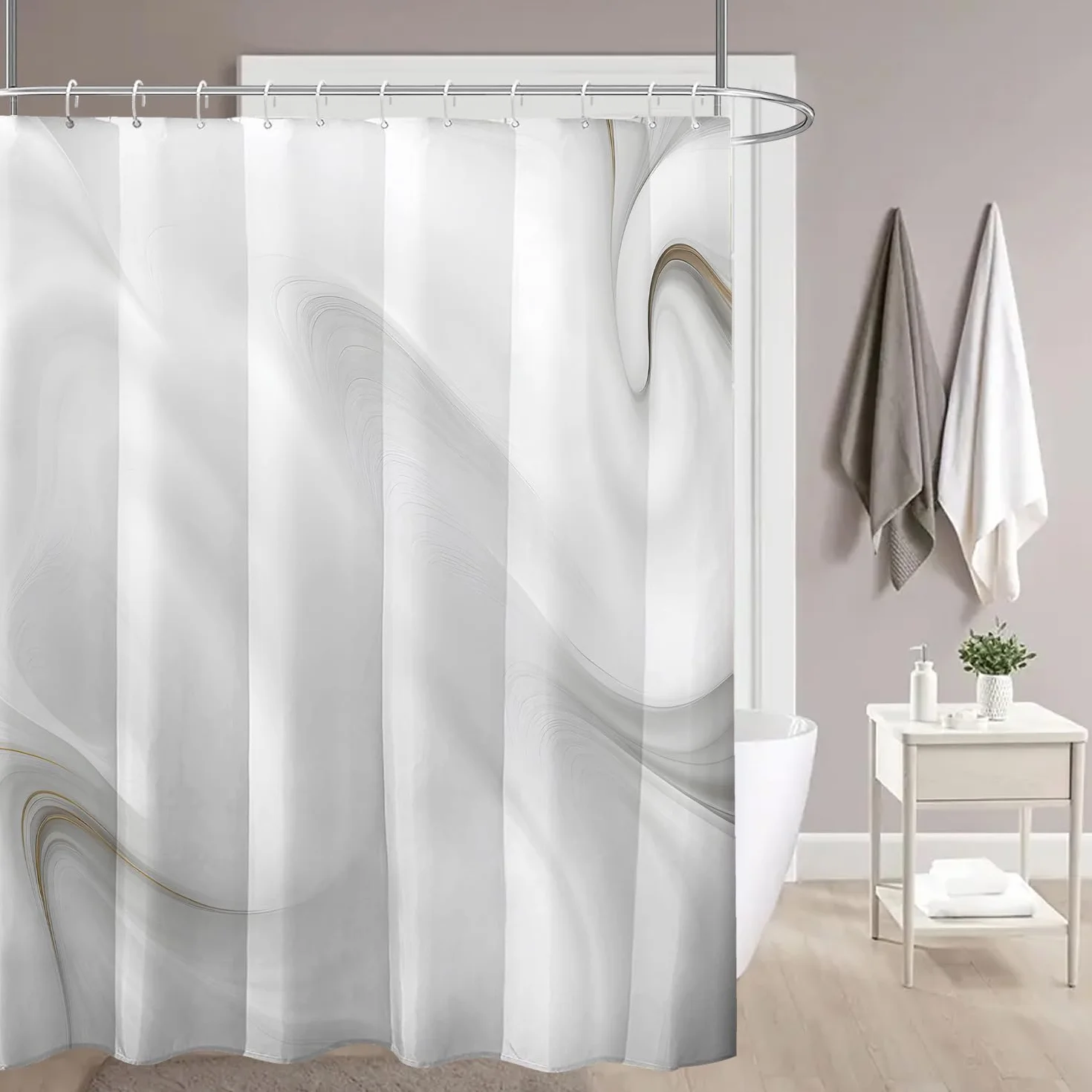 Cortina de ducha impermeable de mármol blanco y gris, tela de poliéster a prueba de moho para decoración de baño, uso en todas las estaciones, 145 x 213 cm, elegante y diseño