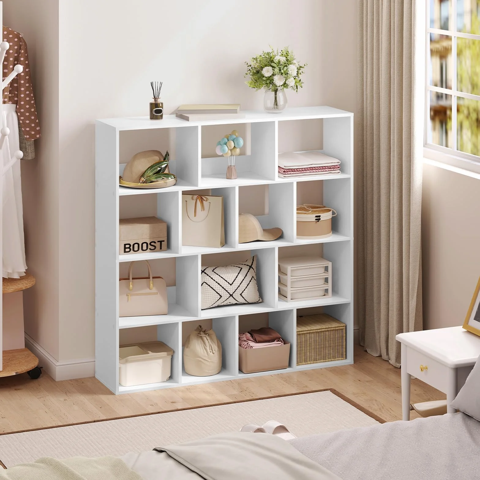 eSituro Estantería para Libros, Librería de Cubo de 14 Compartimentos | Estantería de Almacenamiento, Biblioteca Estantería para Dormitorio, Oficina y Salón, 120x30x120 cm, Blanco