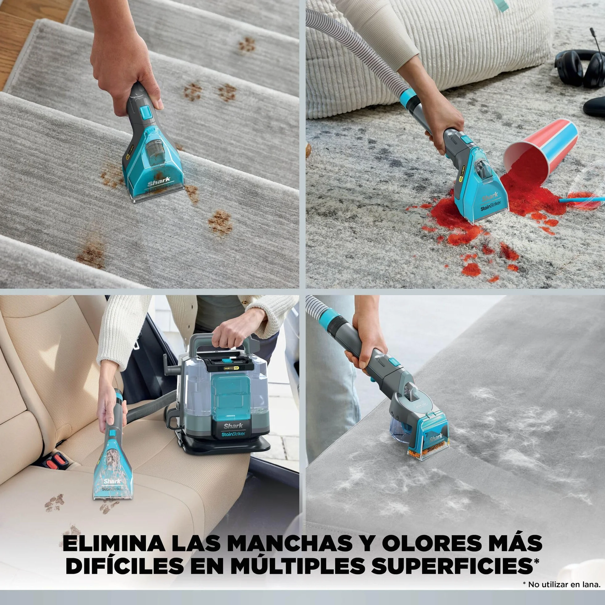 Shark StainStriker HairPro Pet Limpiador Portátil para Manchas y Pelo de Mascota - Succión de 450 W y Herramienta Extractora de Pelo - Incluye 4 Accesorios y 2 Soluciones de Limpieza - Gris, PX250EUCP