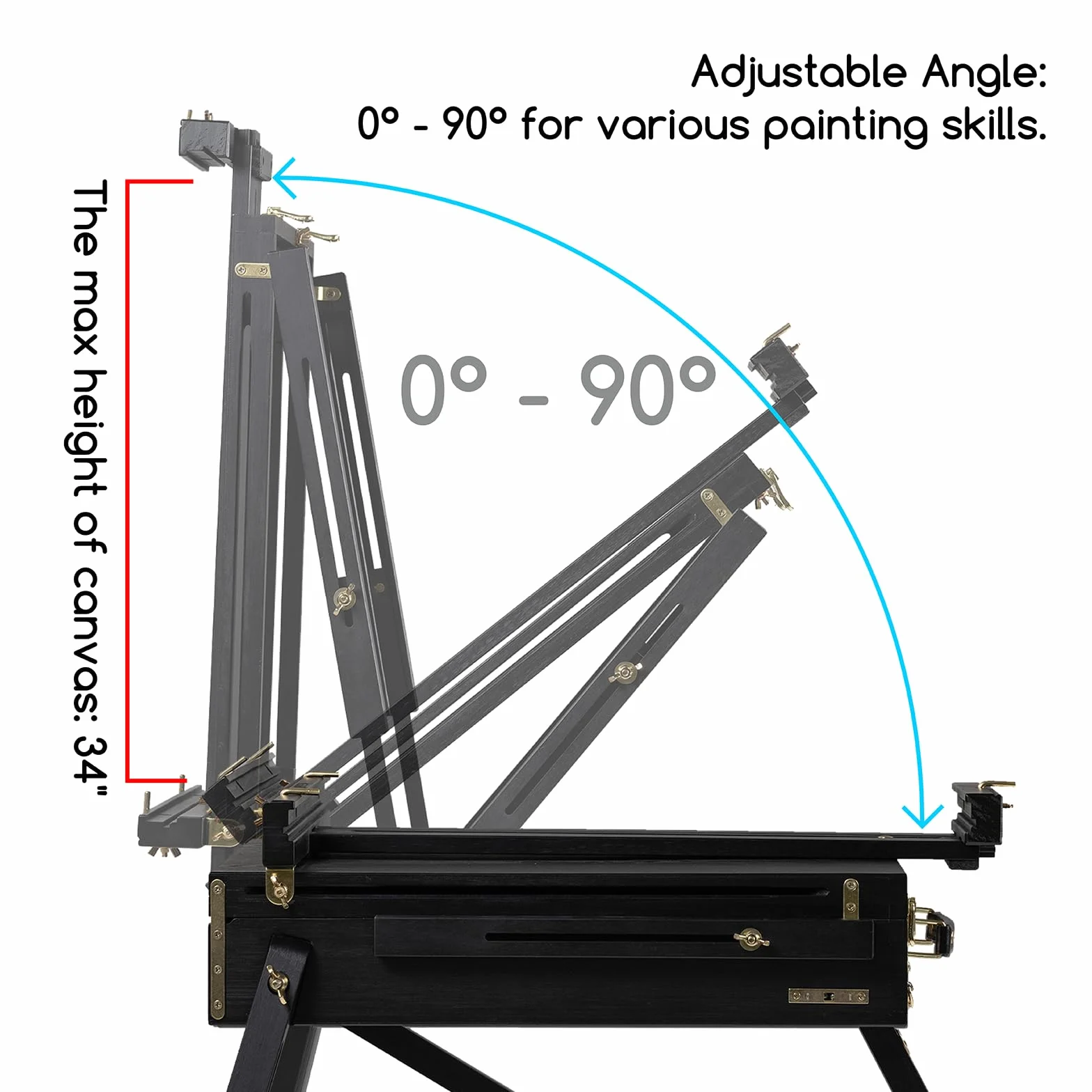 MEEDEN Caballete Francés para Pintura al Aire Libre: Negro, Pino, Estilo Francés, Easel de Trípode, Ajustable en Altura y Ángulo