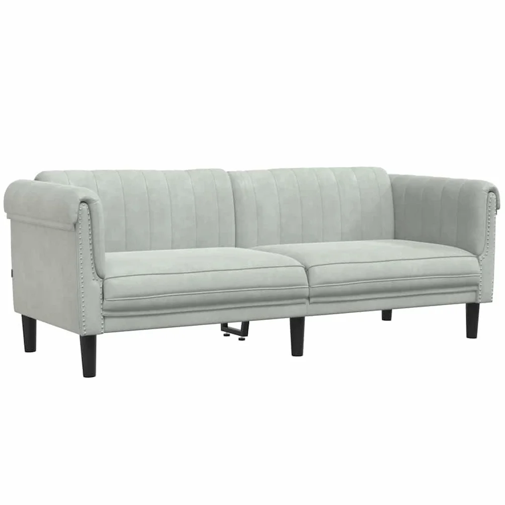 Sofá de 3 plazas de terciopelo gris claro, moderno sofá de tres plazas con acolchado suave, muebles tapizados para sala de estar estable con reposabrazos, cómodo sofá para relajarse, 203 x 77
