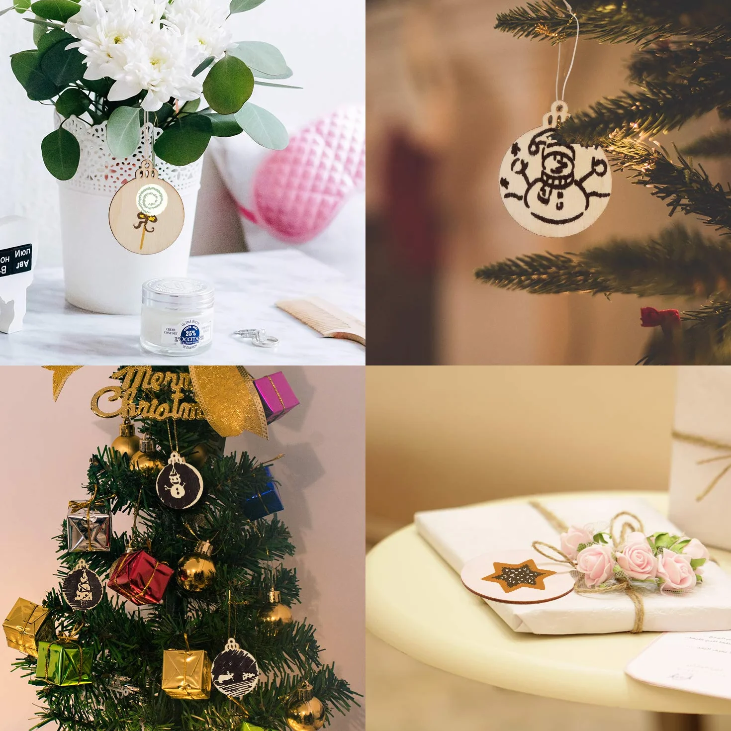 SAVITA Bola de Navidad madera 60 unidades discos redondos decoraciones árbol navideño pintar bricolaje