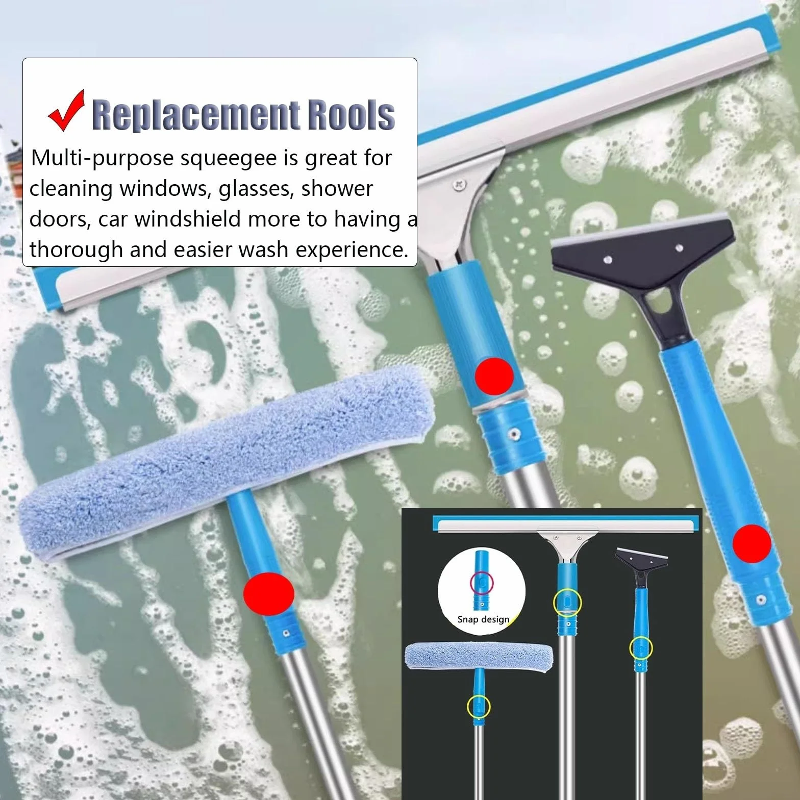 Limpiacristales Limpiador de Ventanas Barra telescópica para limpieza de ventanas, 1.4 2.4 3.9 4.6M de largo Kit de limpieza de ventanas con combo fregador y rascador elástico, para casa/coche Limpiap