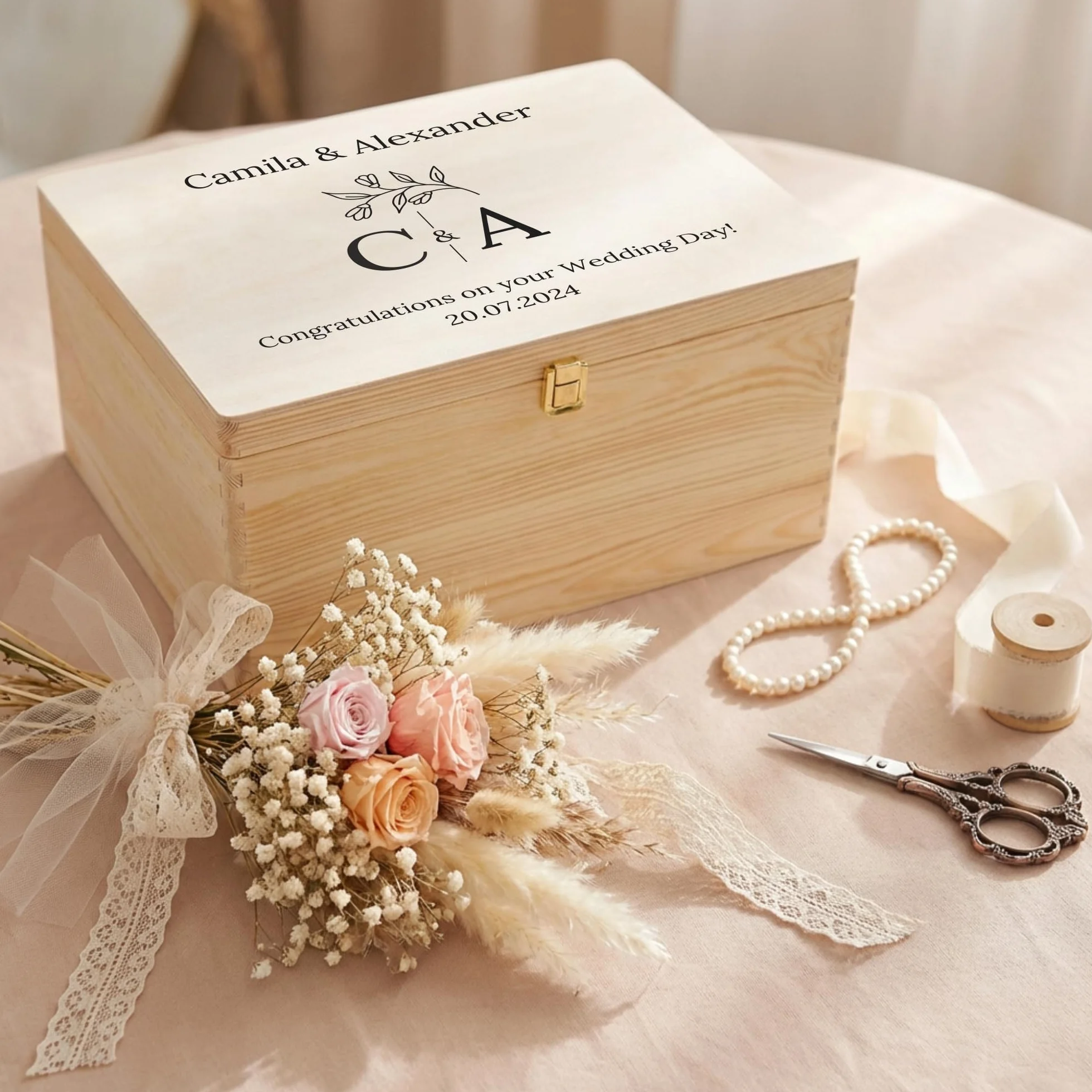 Creative DECO Personalizado Caja de Regalos Originales para los Novios Boda | Regalo | Caja Madera de Recuerdos Especiales Personalizada | Personalizadas Personalizados | Parejas Aniversario Matrimonio