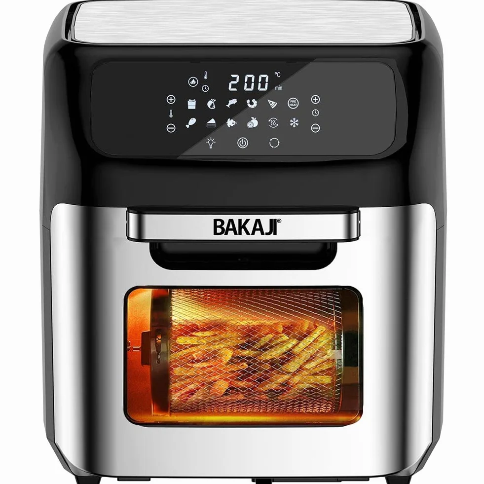 Bakaji Horno freidora de aire caliente para freidora de aire caliente, parrilla seca sin aceite, Airfryer capacidad 12 litros, pantalla LED táctil, 12 programas, temporizador, ajuste de temperatura,