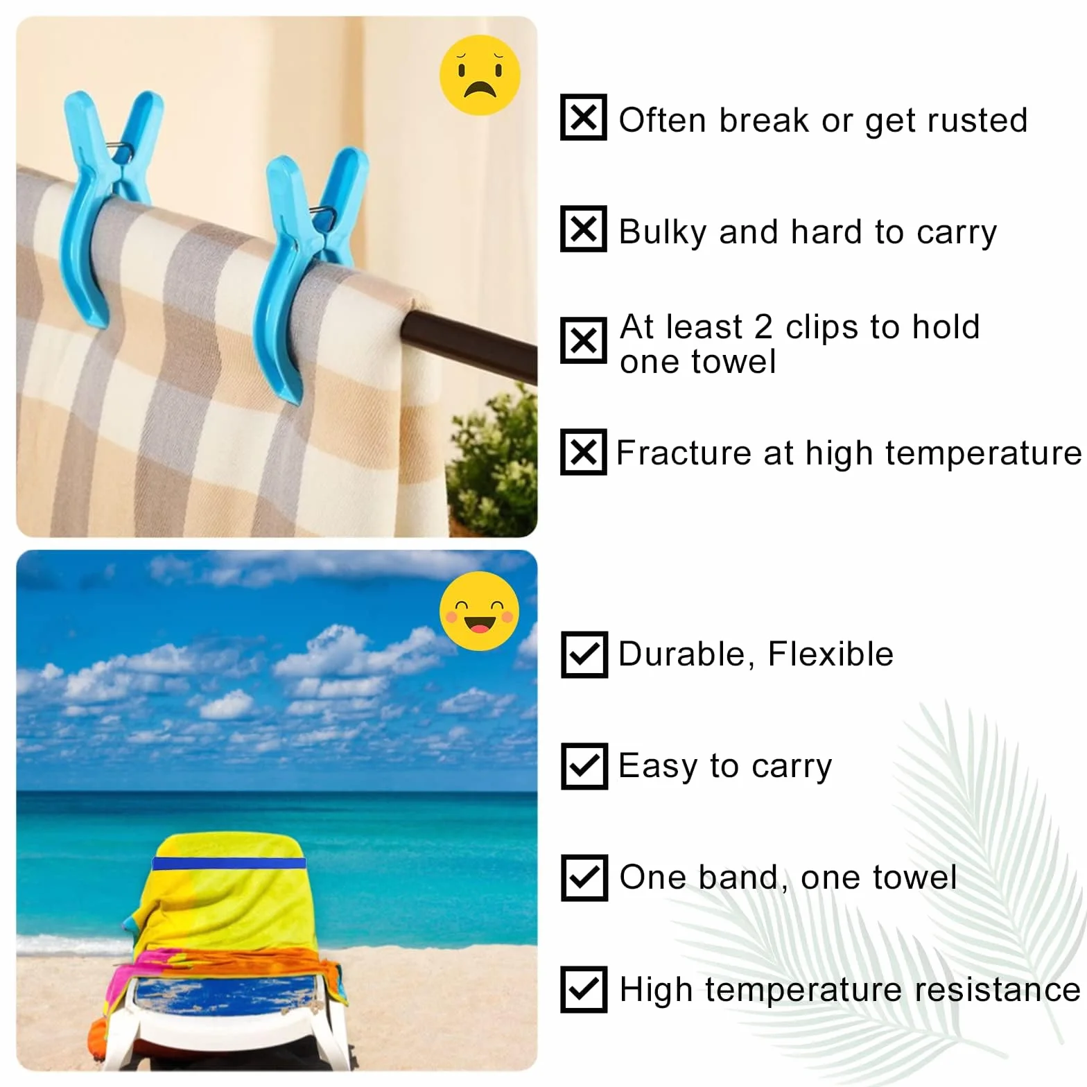 Bandas Elásticas para Toallas de Playa, 4 Pcs, Clips para Silla de Piscina y Tumbonas (Azul)