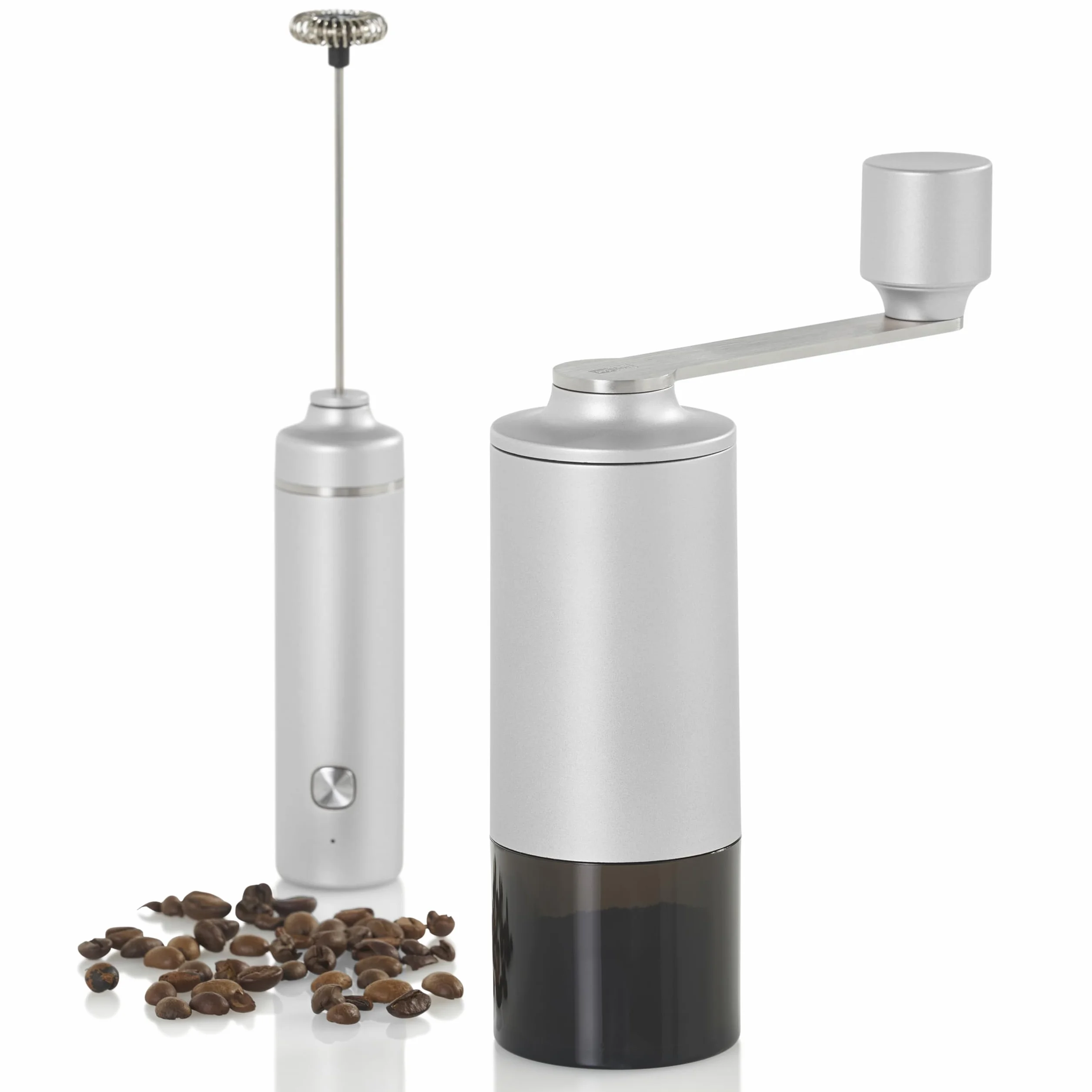 AdHoc Moro - Molinillo de café manual, molinillo de cerámica con grosor ajustable, fácil de rellenar, moderno y compacto, gris claro
