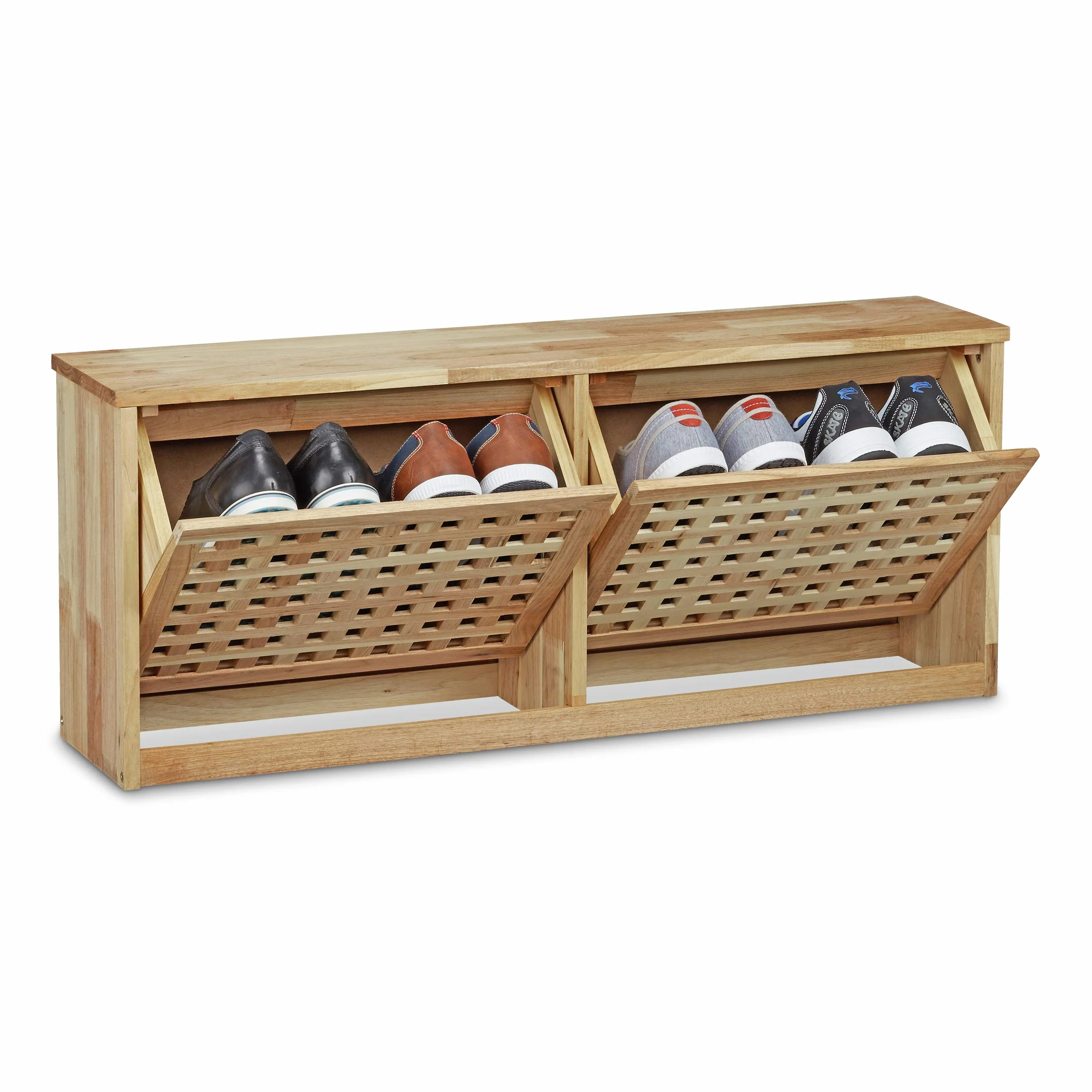 Relaxdays Zapatero Puertas abatibles, Madera de Nogal, 38 x 94 x 20 cm, hasta 4 Pares de Zapatos, para Pasillo, Natural