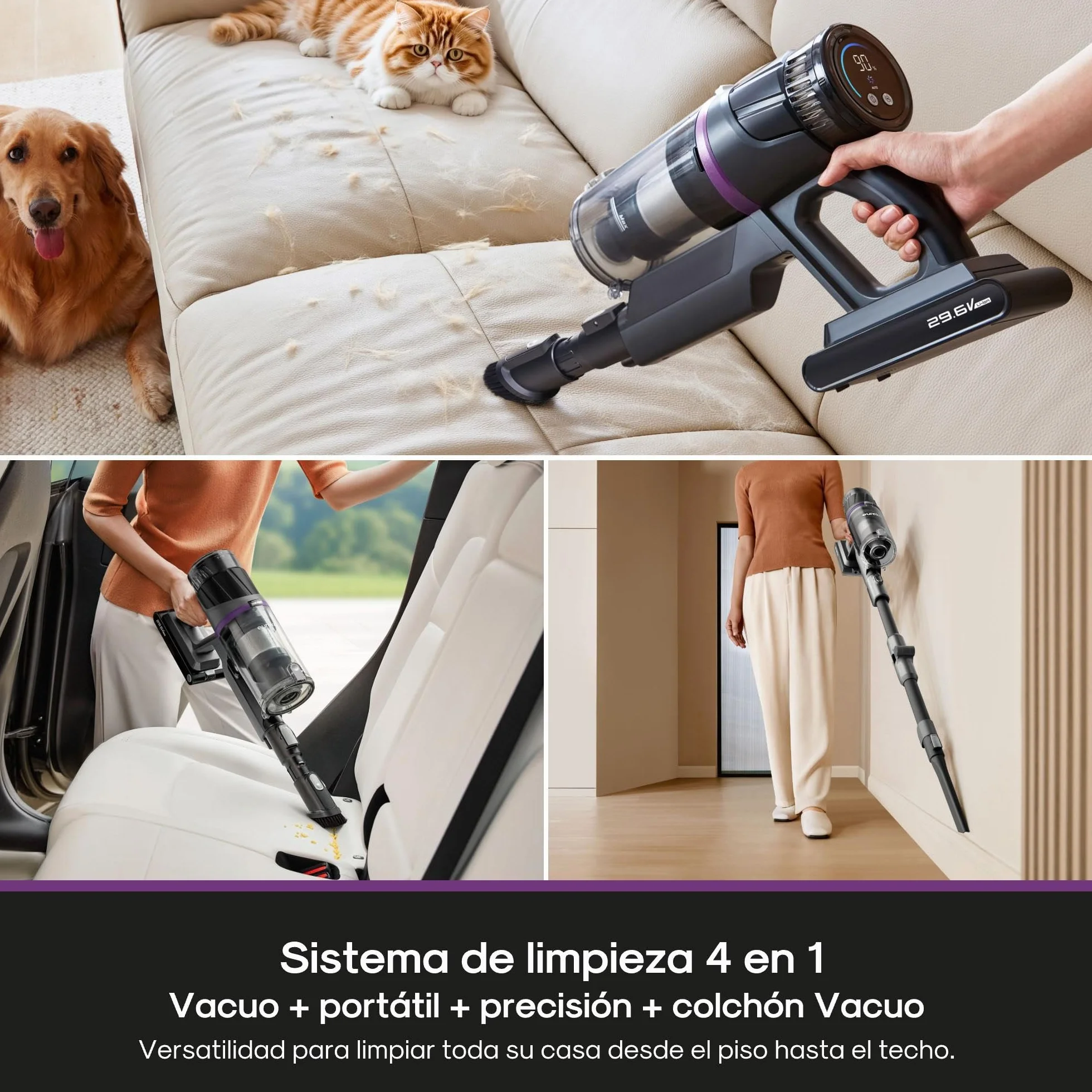 EUREKA ReactiSense 530 Escoba Aspiradora sin Cable 550W 38k Pa Aspirador Escoba Ligero con Tubo Plegable, Portatil y Versátil, 4 funciones en 1, Autonomía 60 min, Iluminación para Suelo Duro, Alfombra
