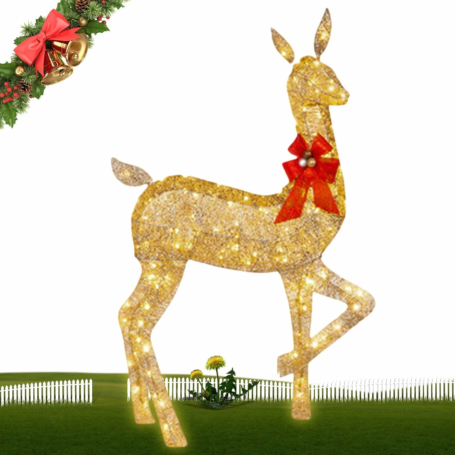 10 Unidades de Ciervos de Navidad iluminados – Decoración para Exteriores de Familia de Renos de Navidad con Luces LED – Luces navideñas de Patio con estaca y Lazo Rojo para jardín | exteriores de familia de de Navidad con luces LED – Luces navideñas de p