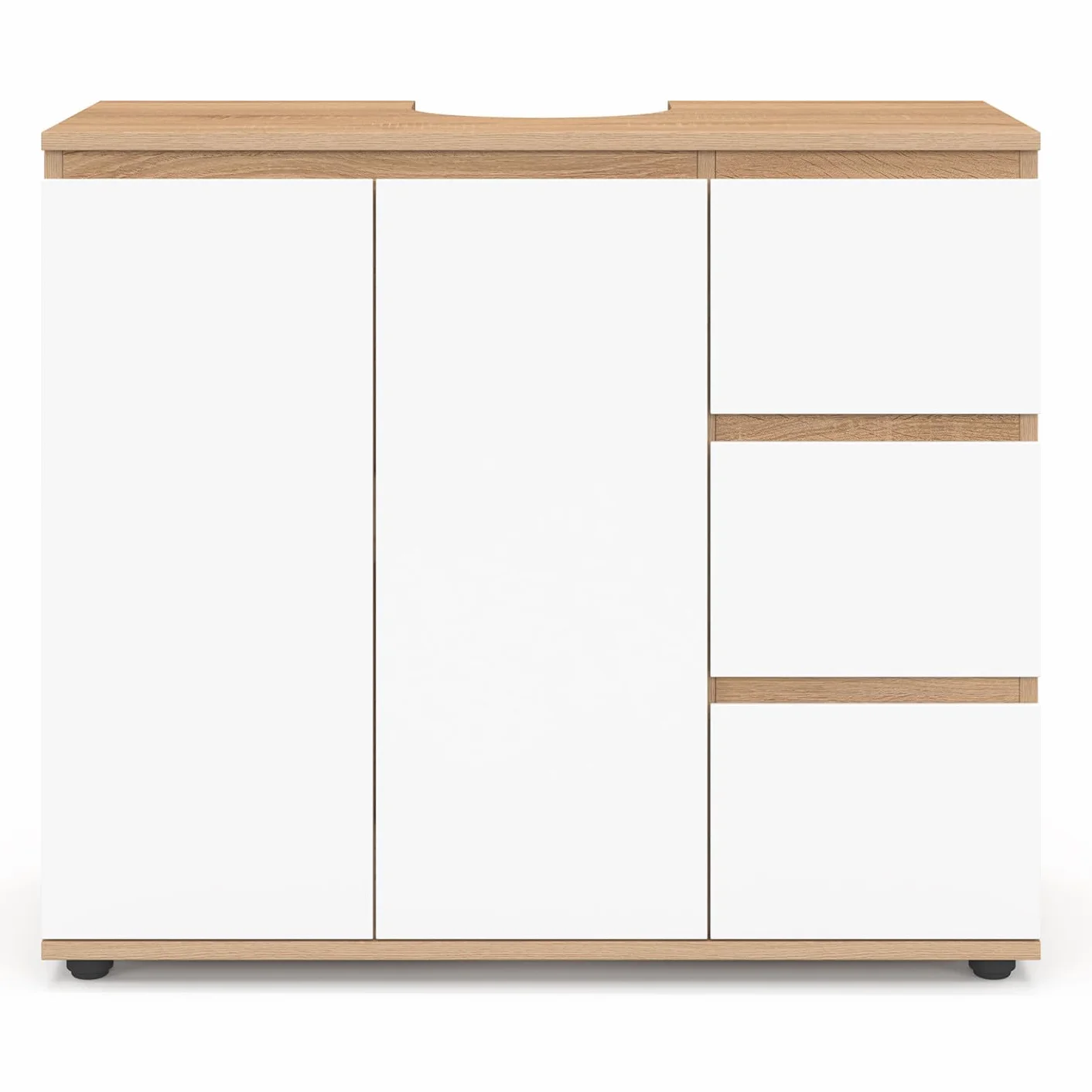 IDMarket: mueble bajo lavabo para baño TOMI con armario y 3 cajones estilo haya y blanco